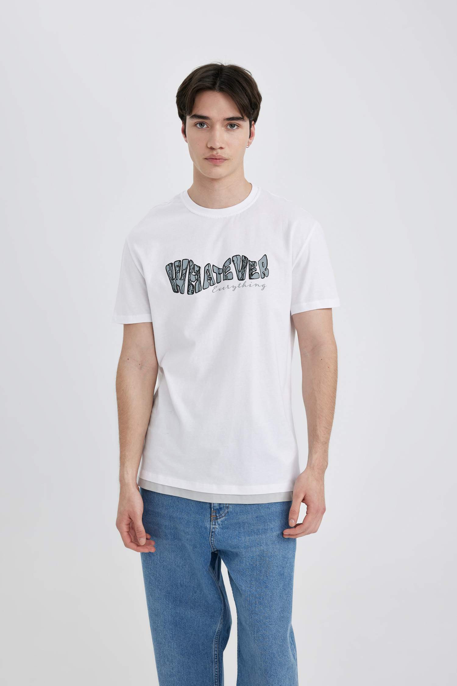 Regular Fit Bisiklet Yaka Baskılı Kısa Kollu Tişört