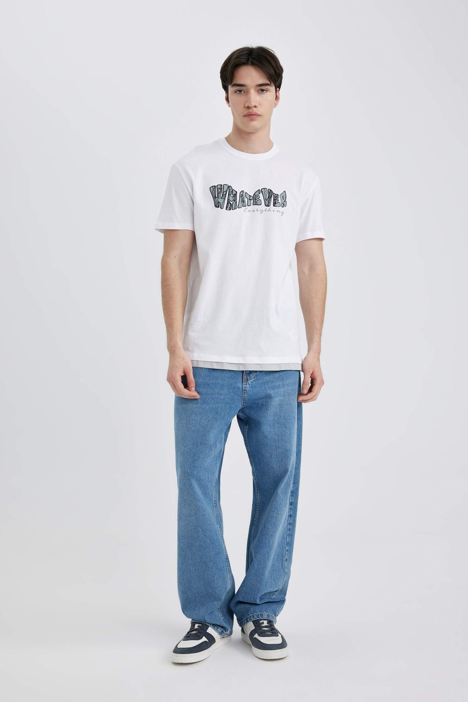 Regular Fit Bisiklet Yaka Baskılı Kısa Kollu Tişört