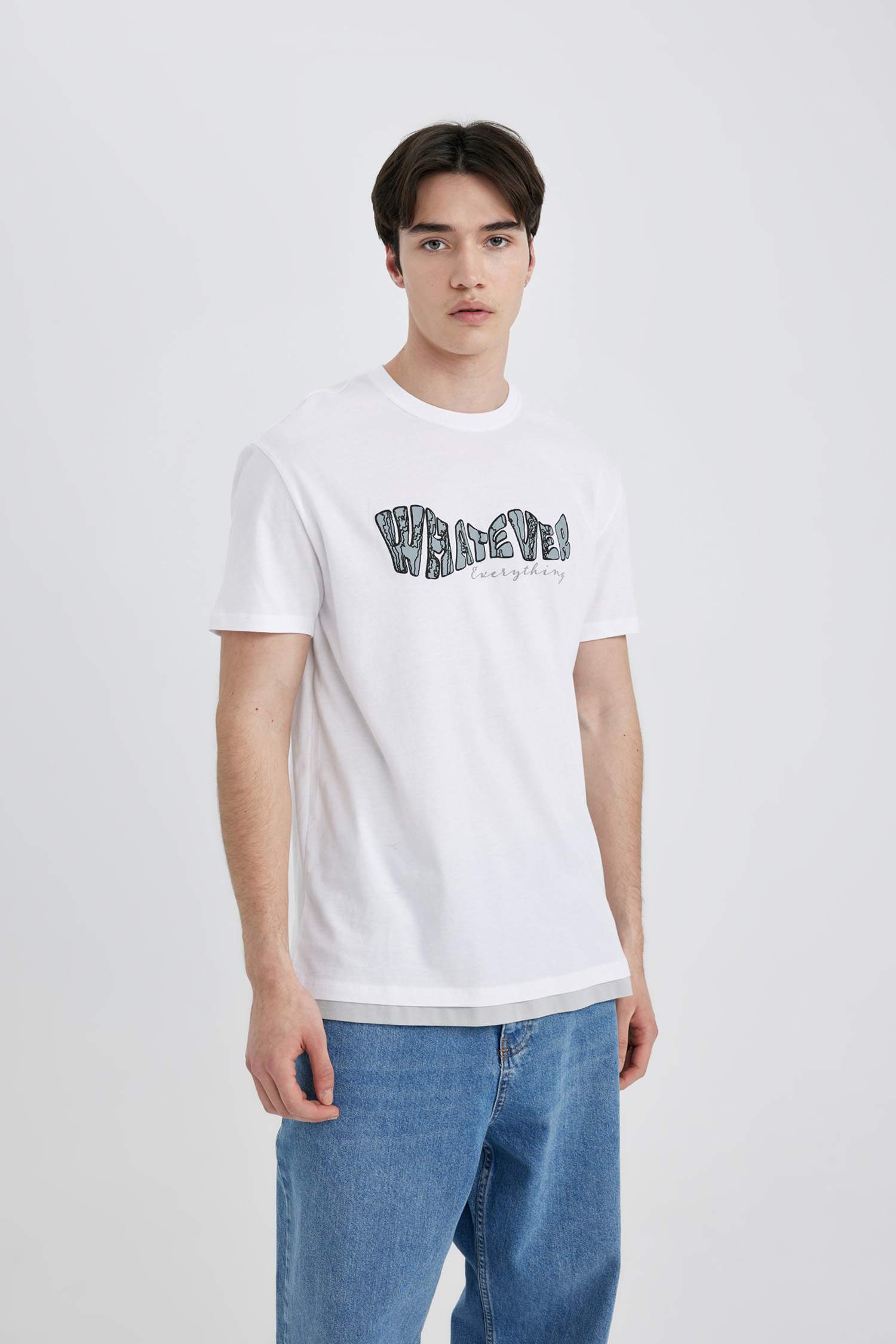 Regular Fit Bisiklet Yaka Baskılı Kısa Kollu Tişört