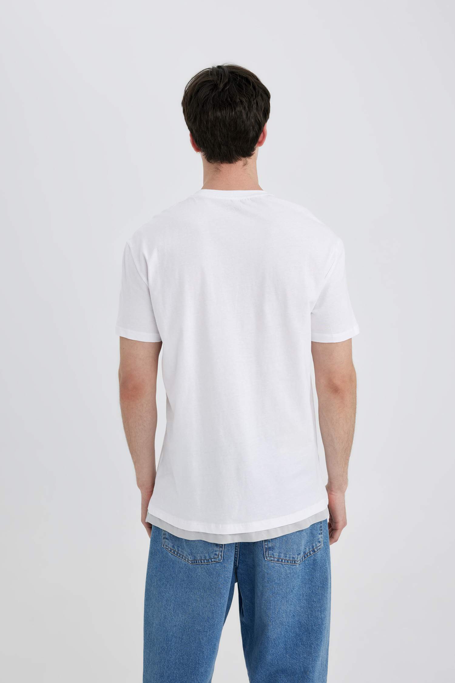 Regular Fit Bisiklet Yaka Baskılı Kısa Kollu Tişört