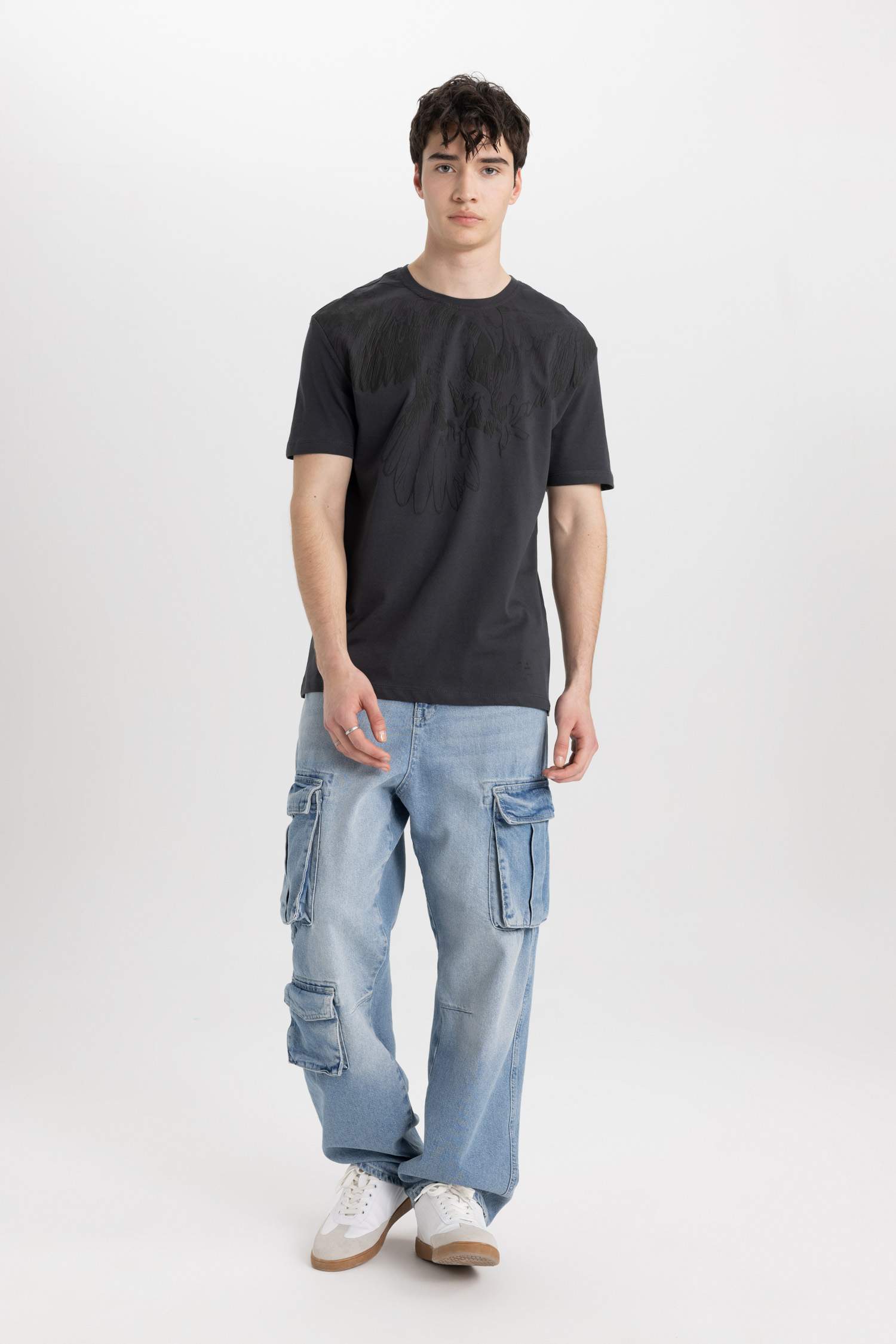 Regular Fit Bisiklet Yaka Baskılı Kısa Kollu Tişört