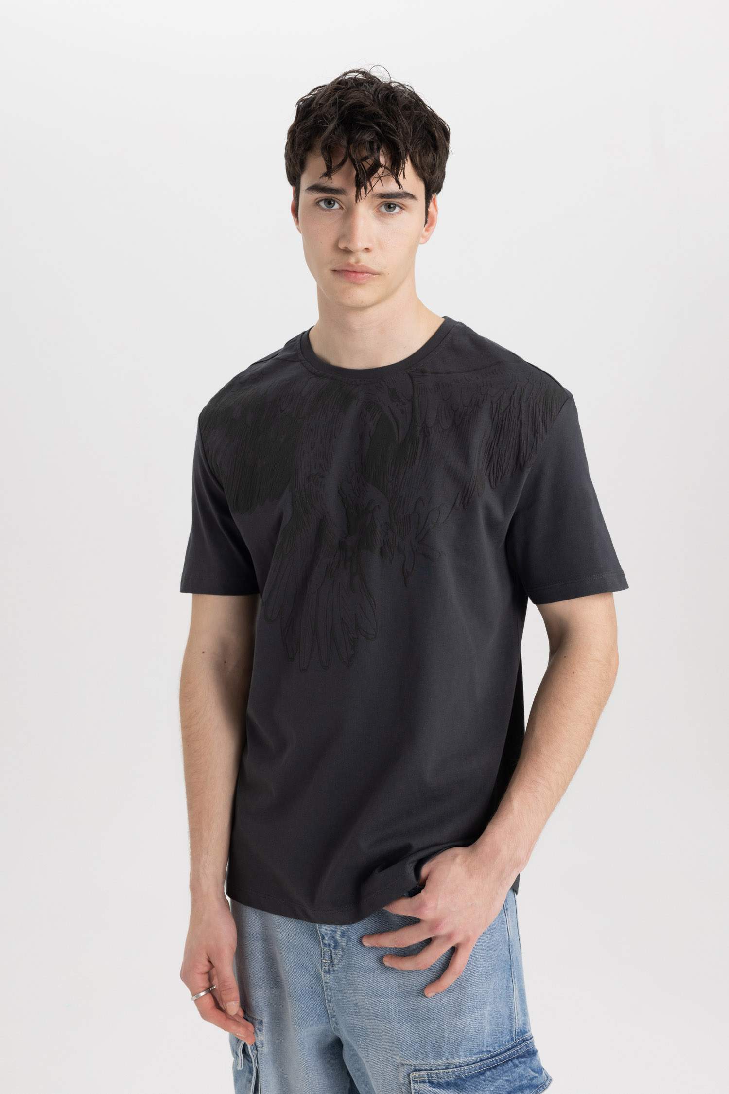 Regular Fit Bisiklet Yaka Baskılı Kısa Kollu Tişört