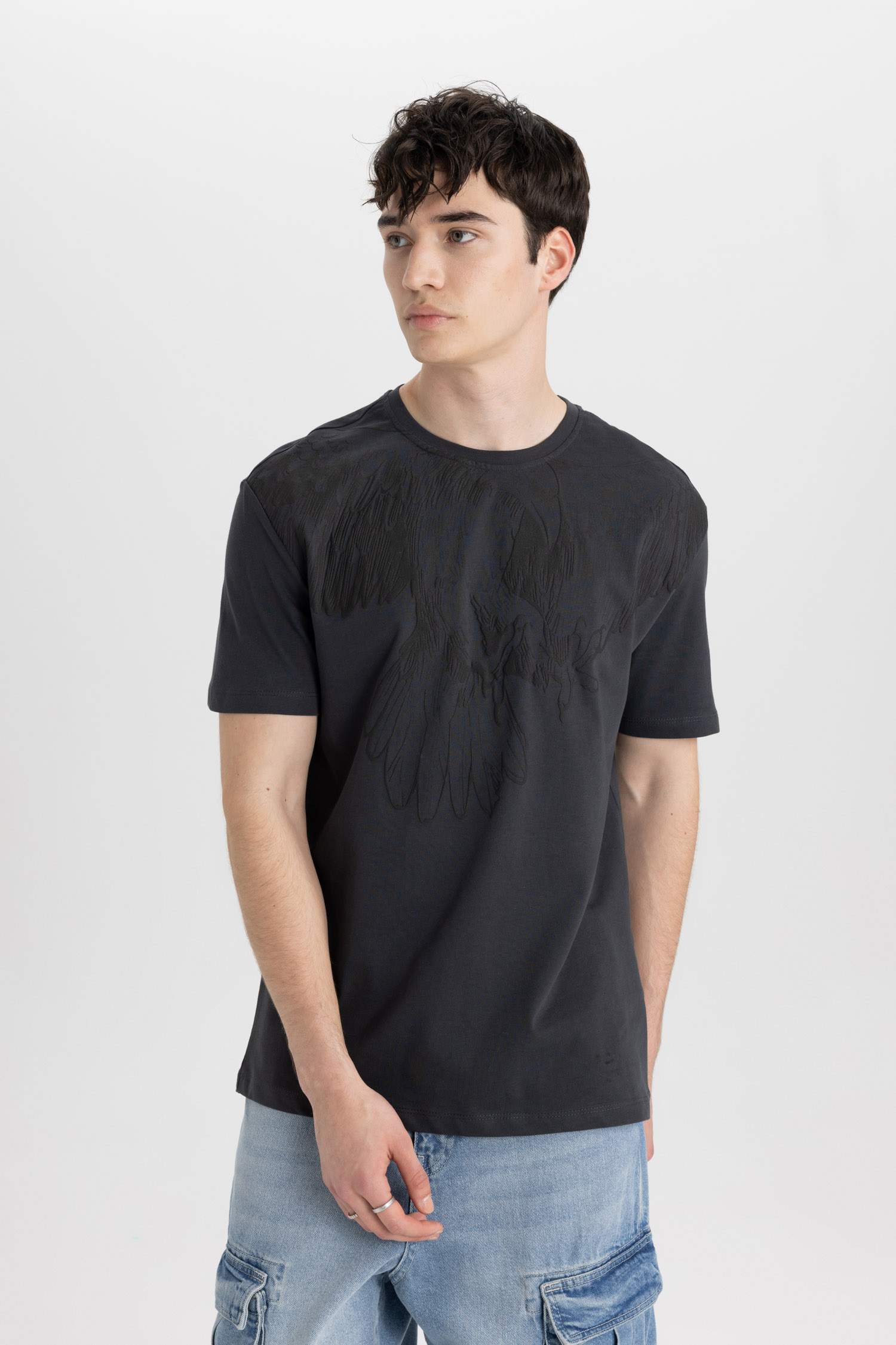 Regular Fit Bisiklet Yaka Baskılı Kısa Kollu Tişört