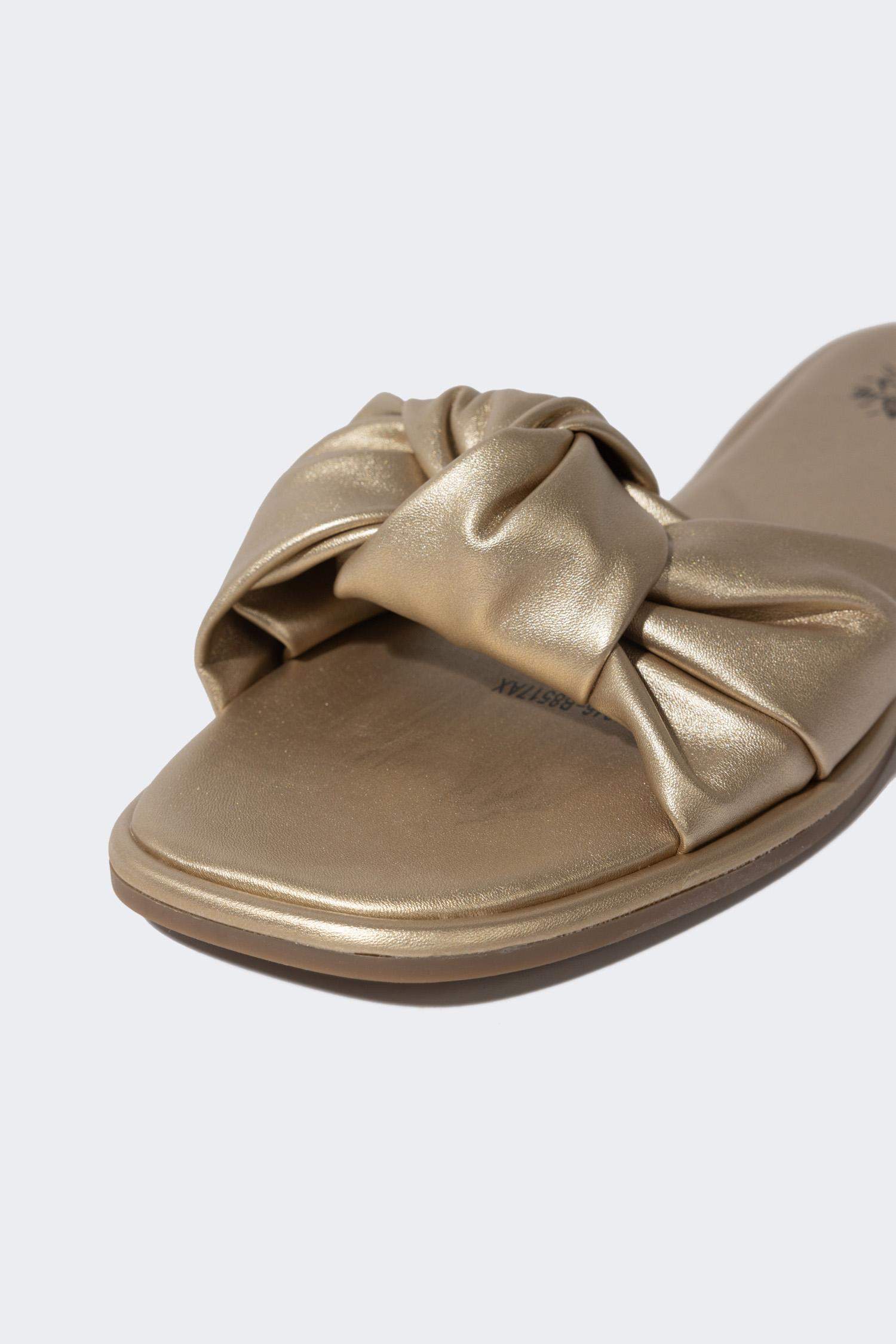 Woman Flat Sole Single Strap Faux Leather Slippers