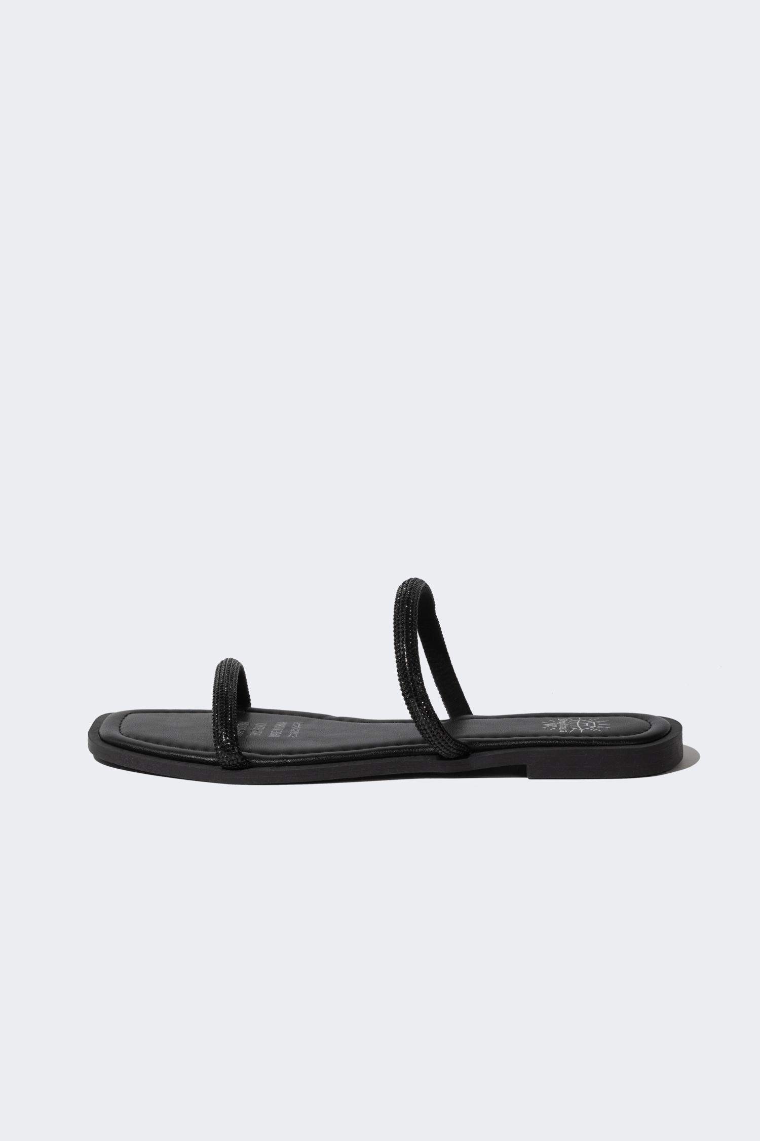 Woman Flat Sole Double Banded Faux Leather Slippers