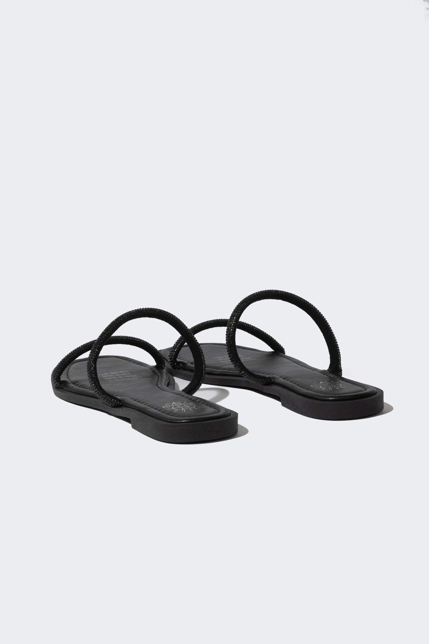 Woman Flat Sole Double Banded Faux Leather Slippers