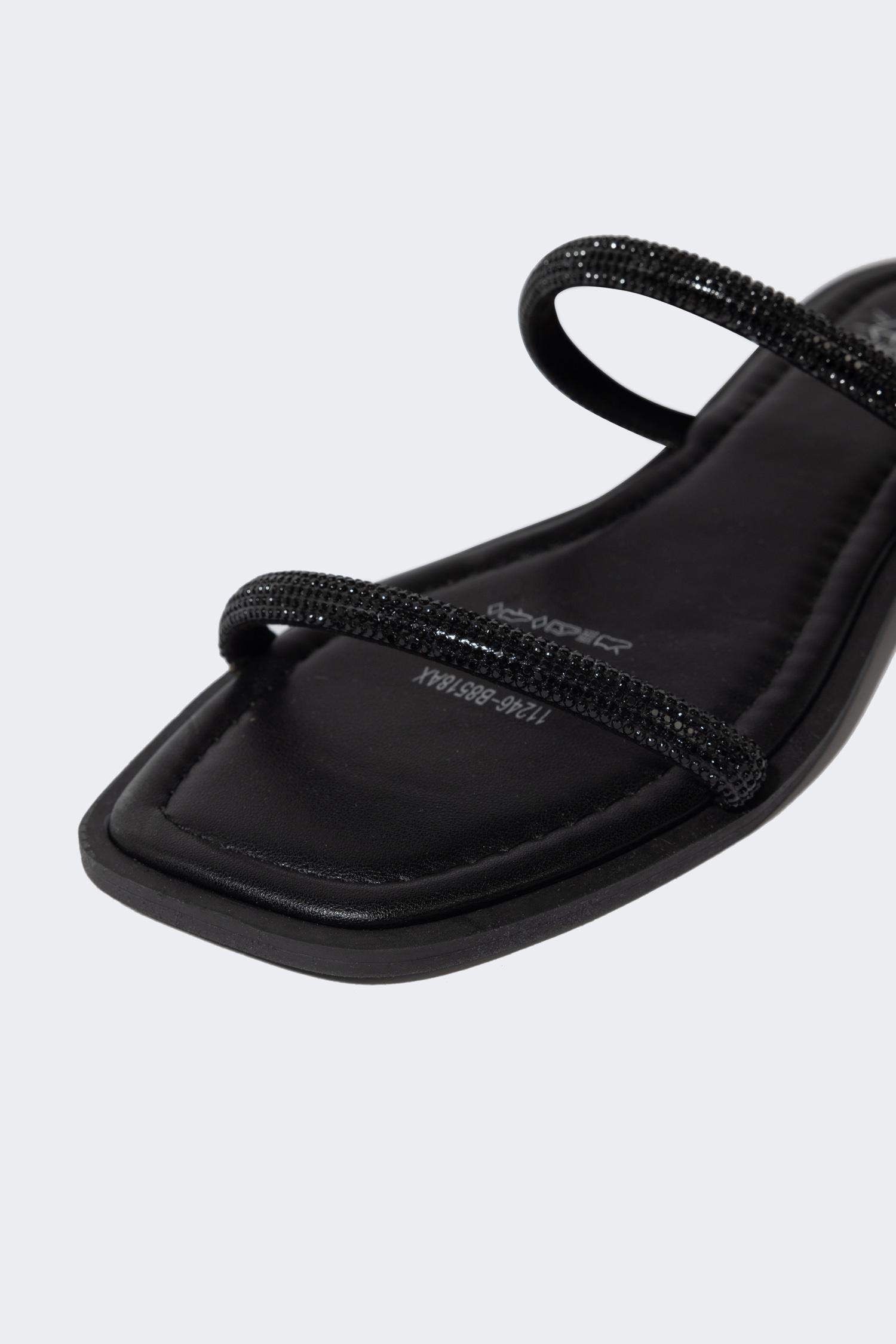 Woman Flat Sole Double Banded Faux Leather Slippers