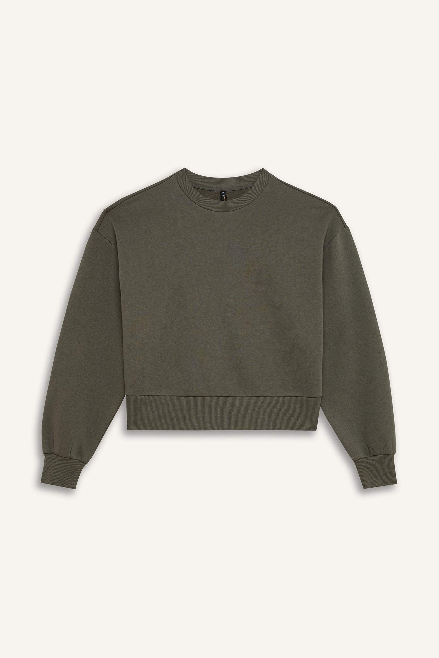 Boxy Fit Bisiklet Yaka Kalın Basic Düz Sweatshirt