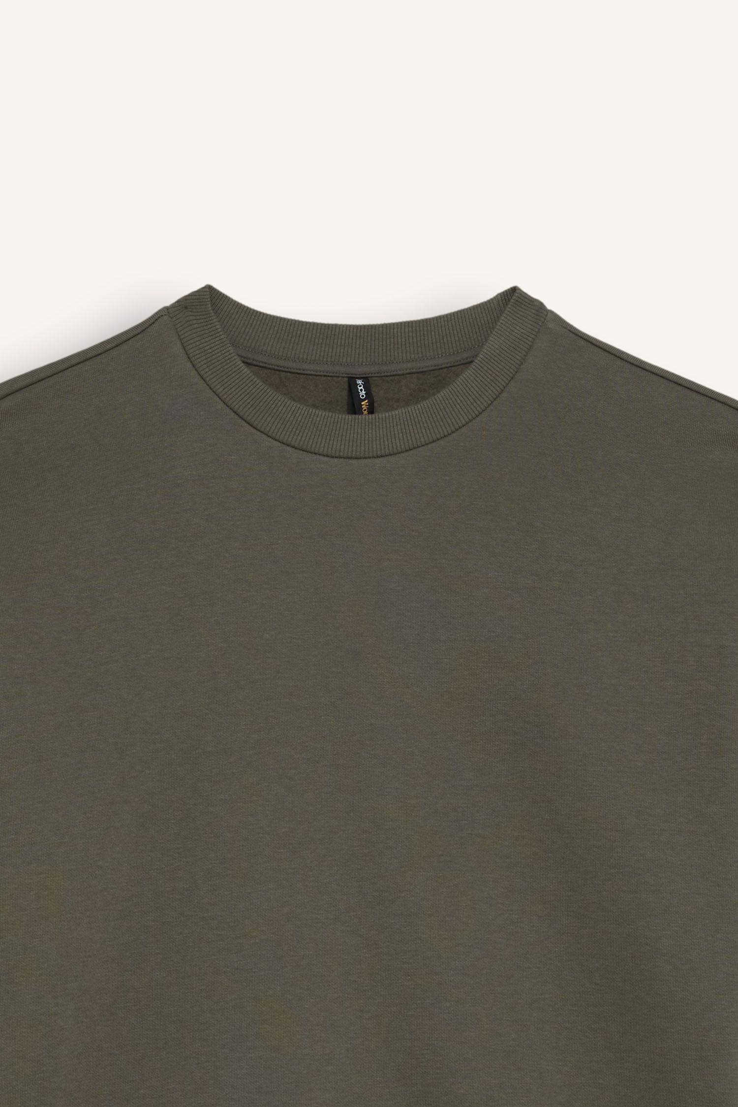 Boxy Fit Bisiklet Yaka Kalın Basic Düz Sweatshirt