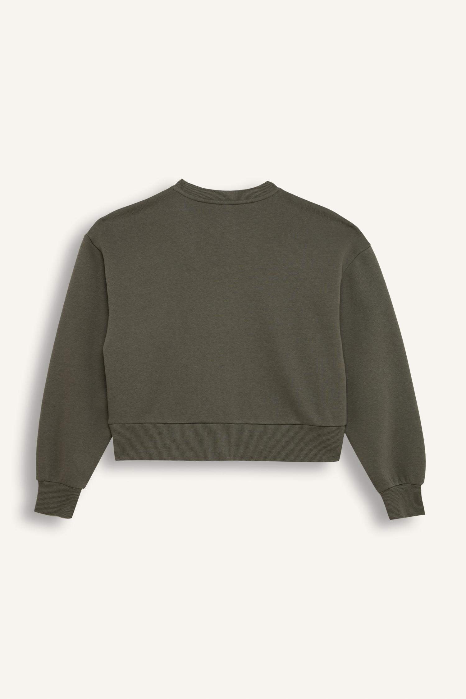 Boxy Fit Bisiklet Yaka Kalın Basic Düz Sweatshirt