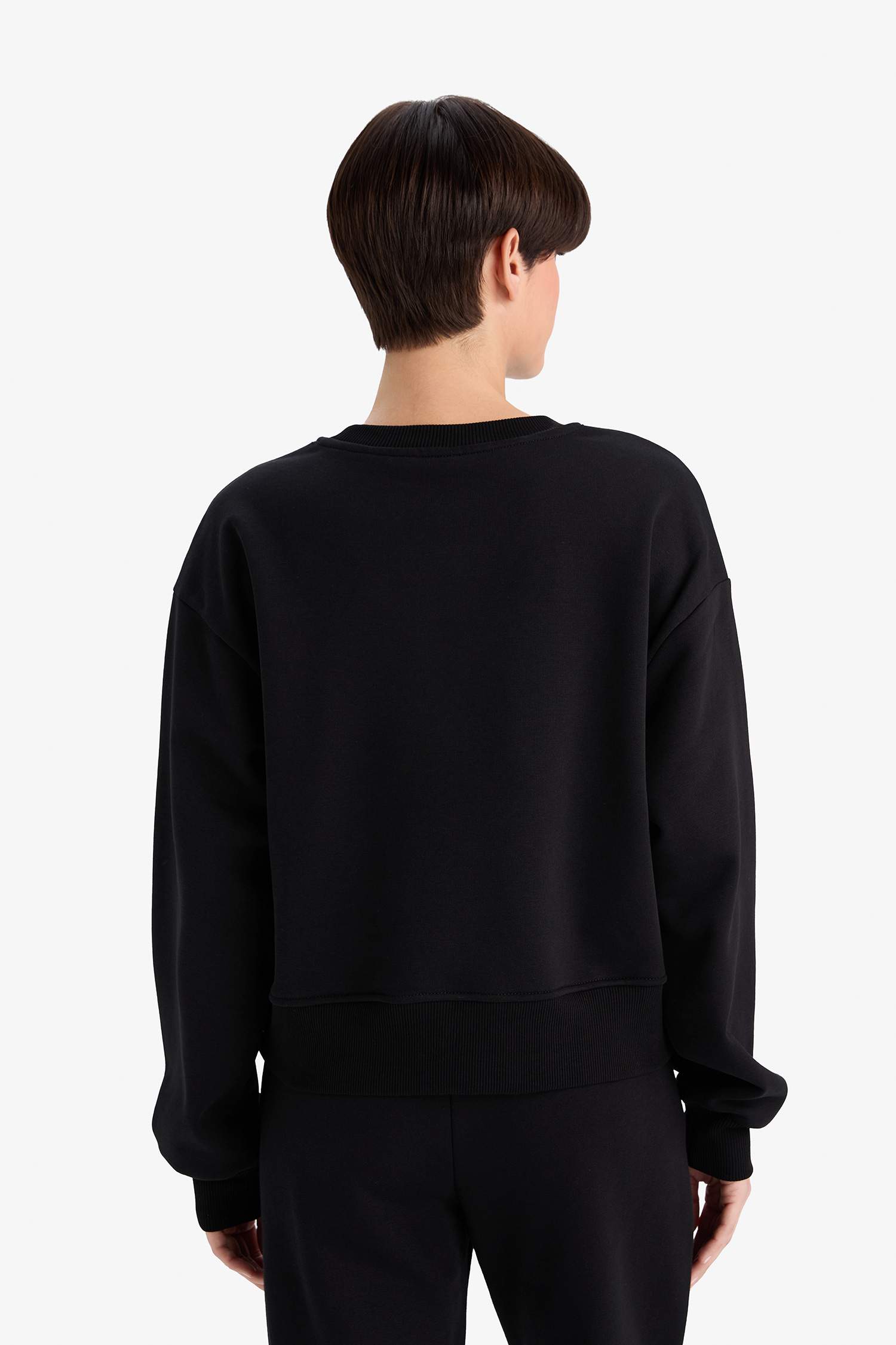 Boxy Fit Bisiklet Yaka Basic Düz Sweatshirt
