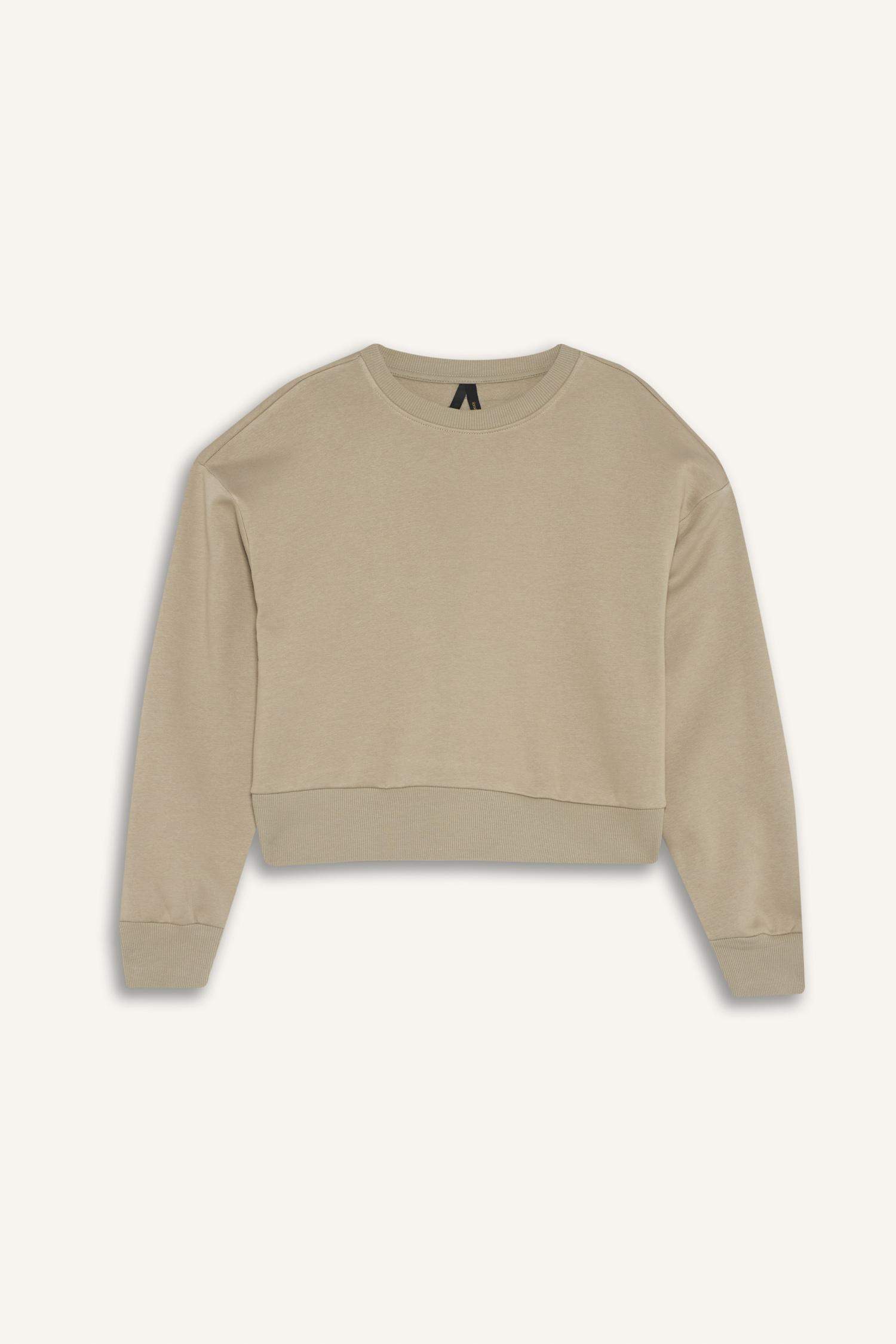 Boxy Fit Bisiklet Yaka Basic Düz Sweatshirt