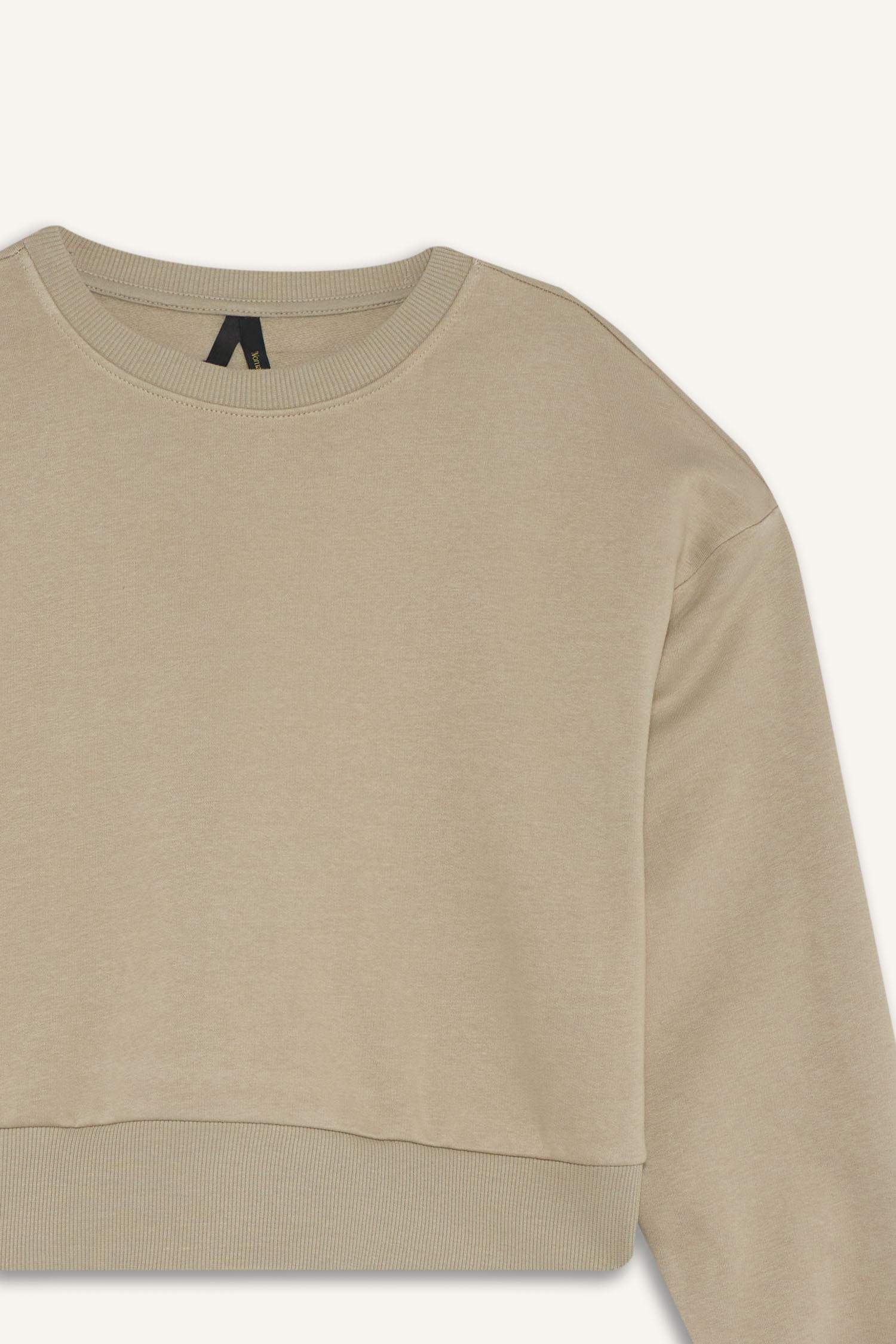 Boxy Fit Bisiklet Yaka Basic Düz Sweatshirt