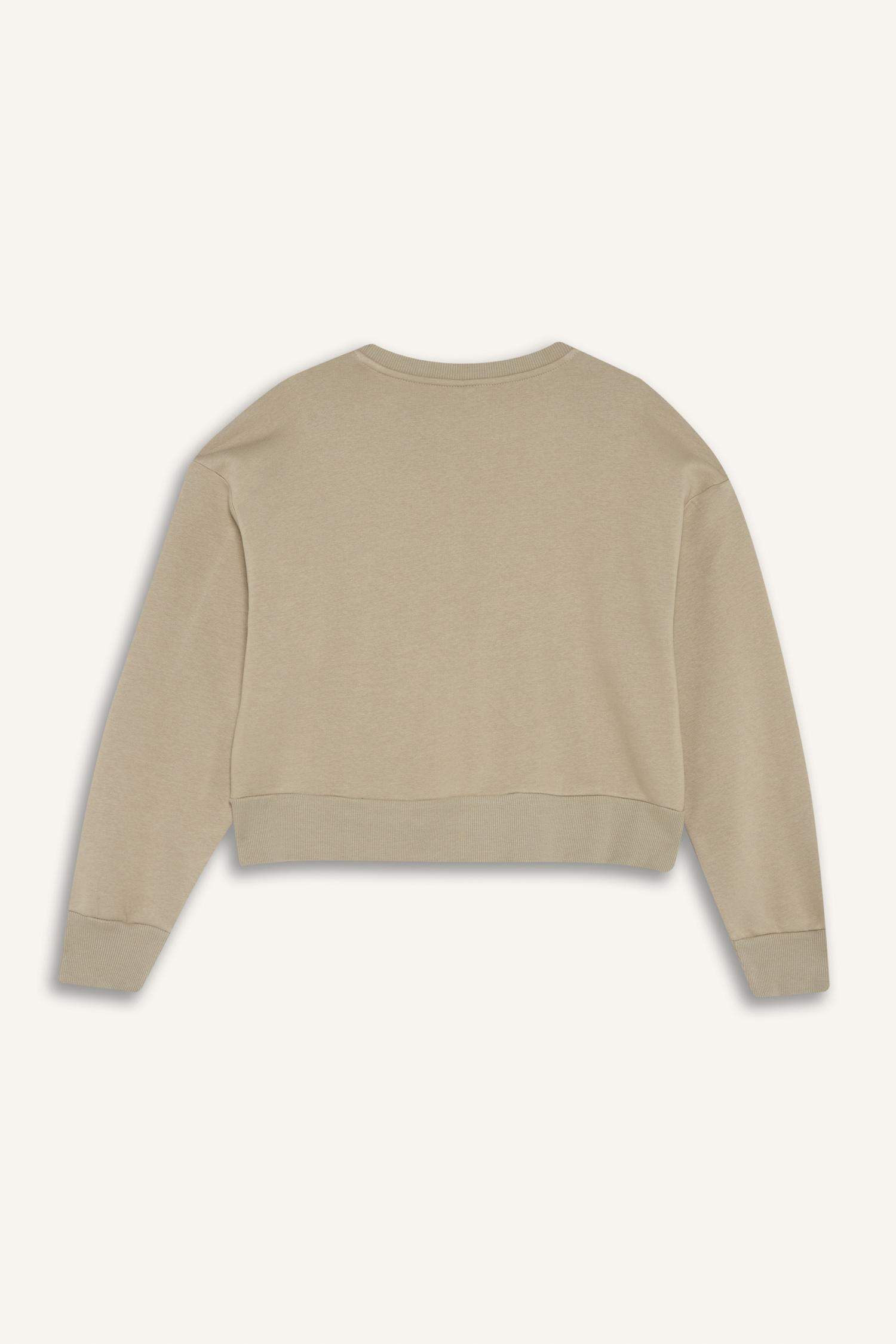 Boxy Fit Bisiklet Yaka Basic Düz Sweatshirt