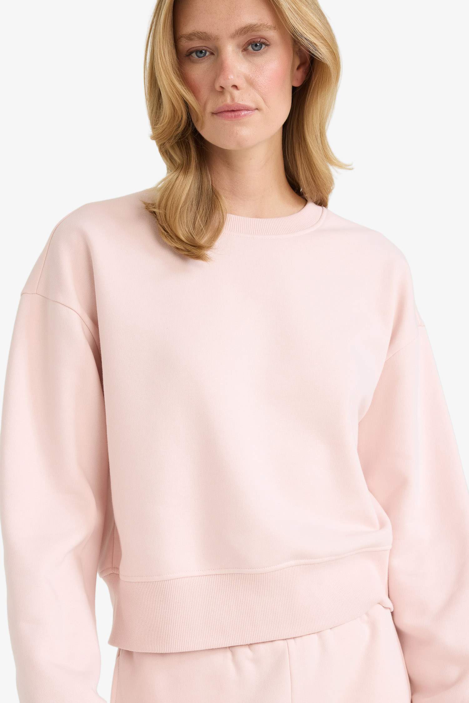 Boxy Fit Bisiklet Yaka Basic Düz Sweatshirt