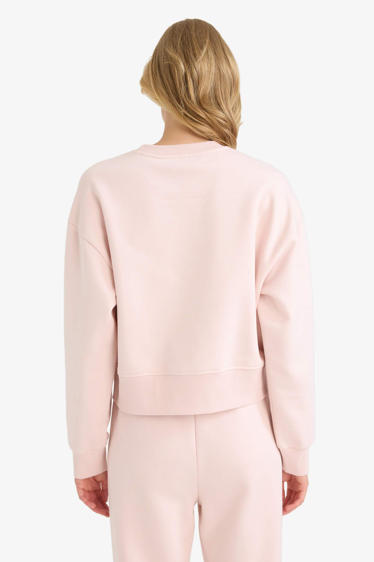 Boxy Fit Bisiklet Yaka Basic Düz Sweatshirt