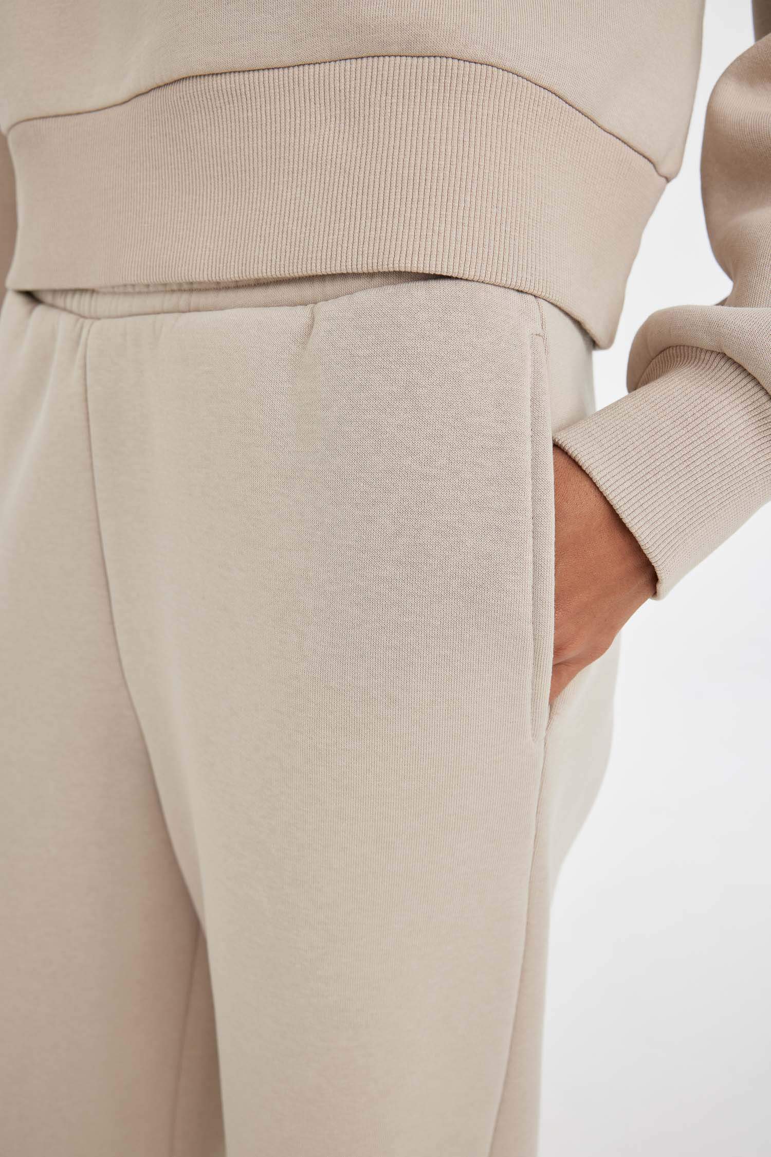 Straight Fit Beli Lastikli Eşofman Altı Yüksek Bel Cepli Kalın Basic Düz