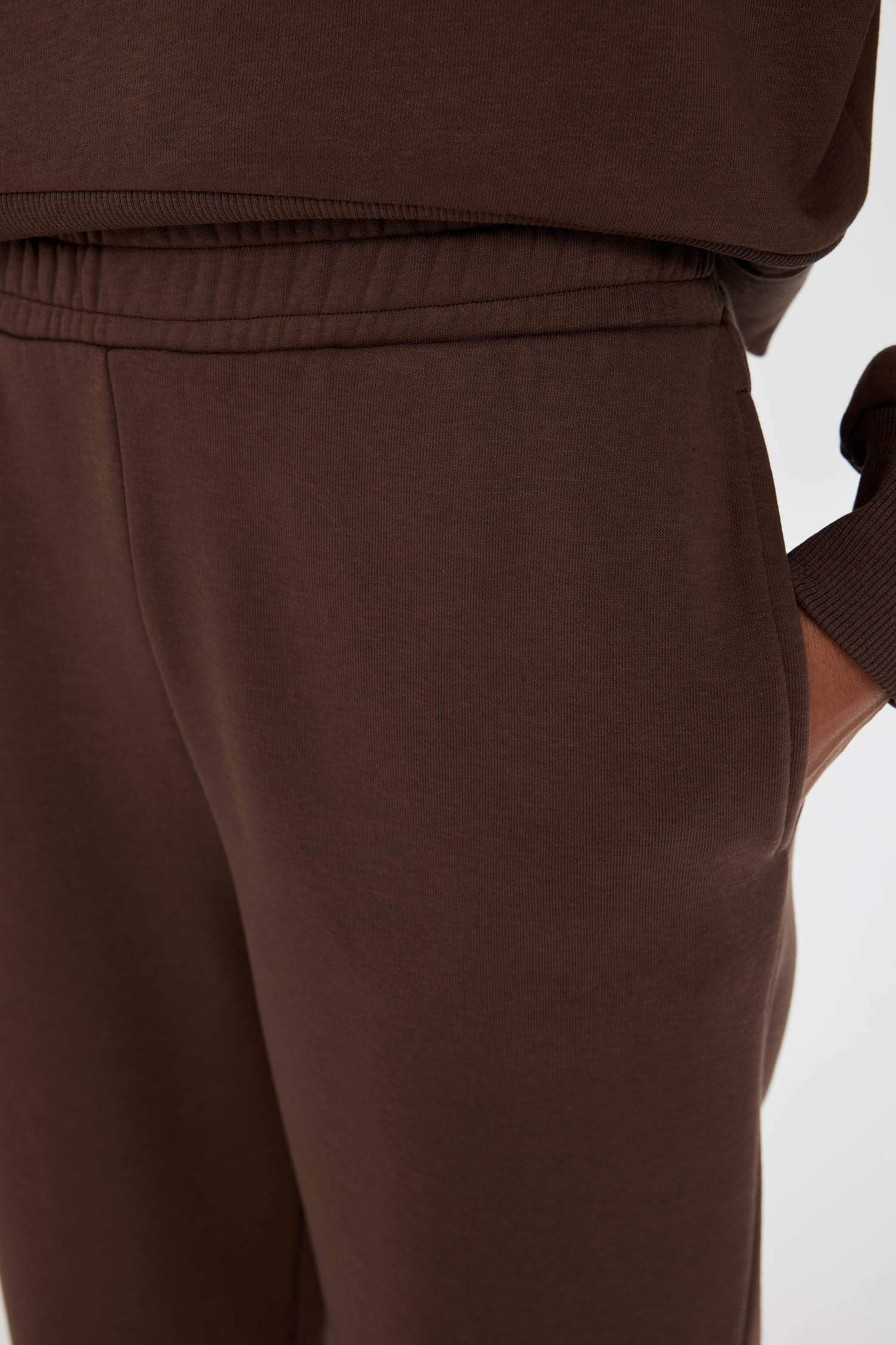 Straight Fit Kalın Kışlık Eşofman Altı Beli Lastikli Cepli Yüksek Bel Basic Düz