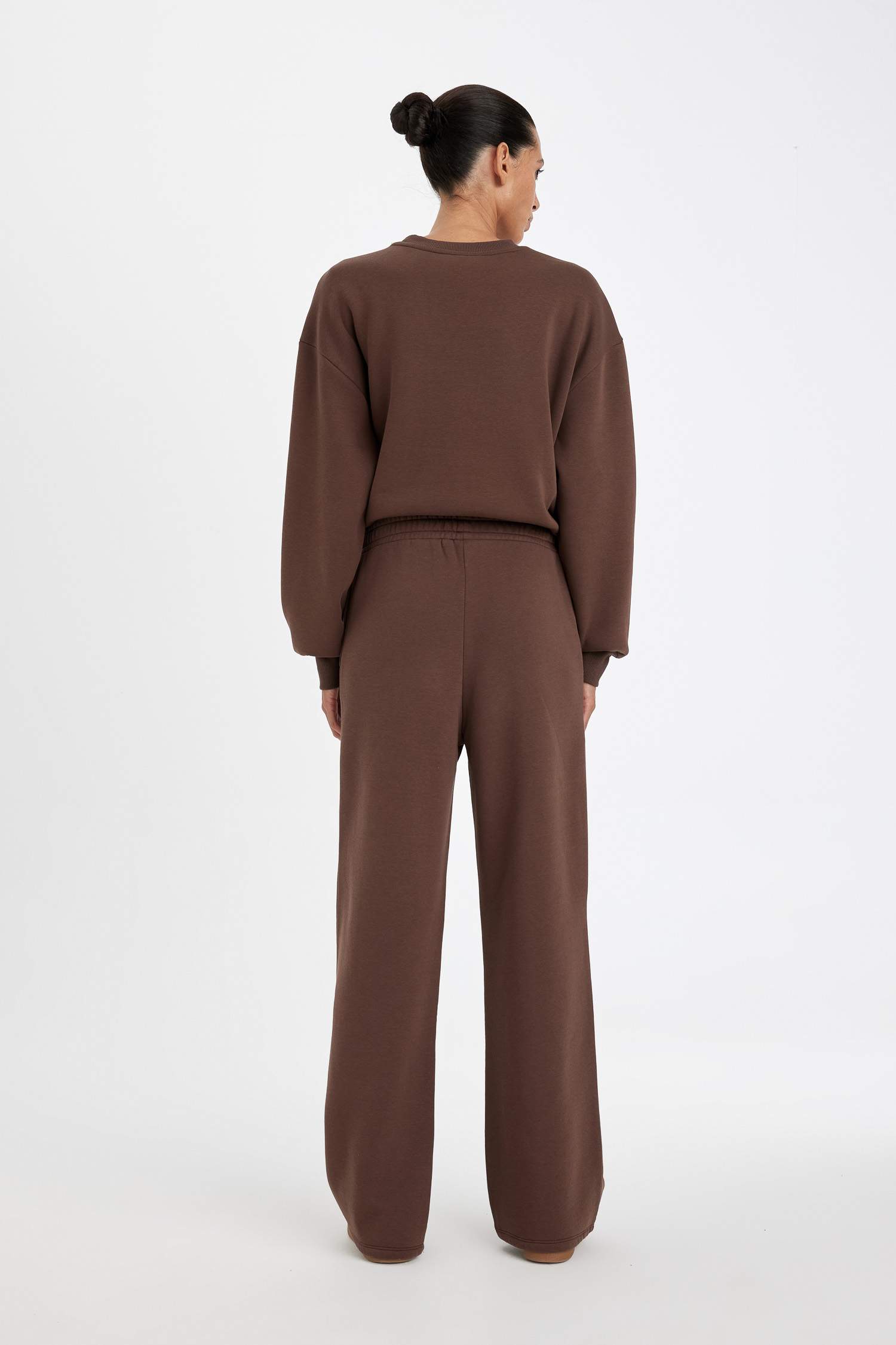 Straight Fit Kalın Kışlık Eşofman Altı Beli Lastikli Cepli Yüksek Bel Basic Düz