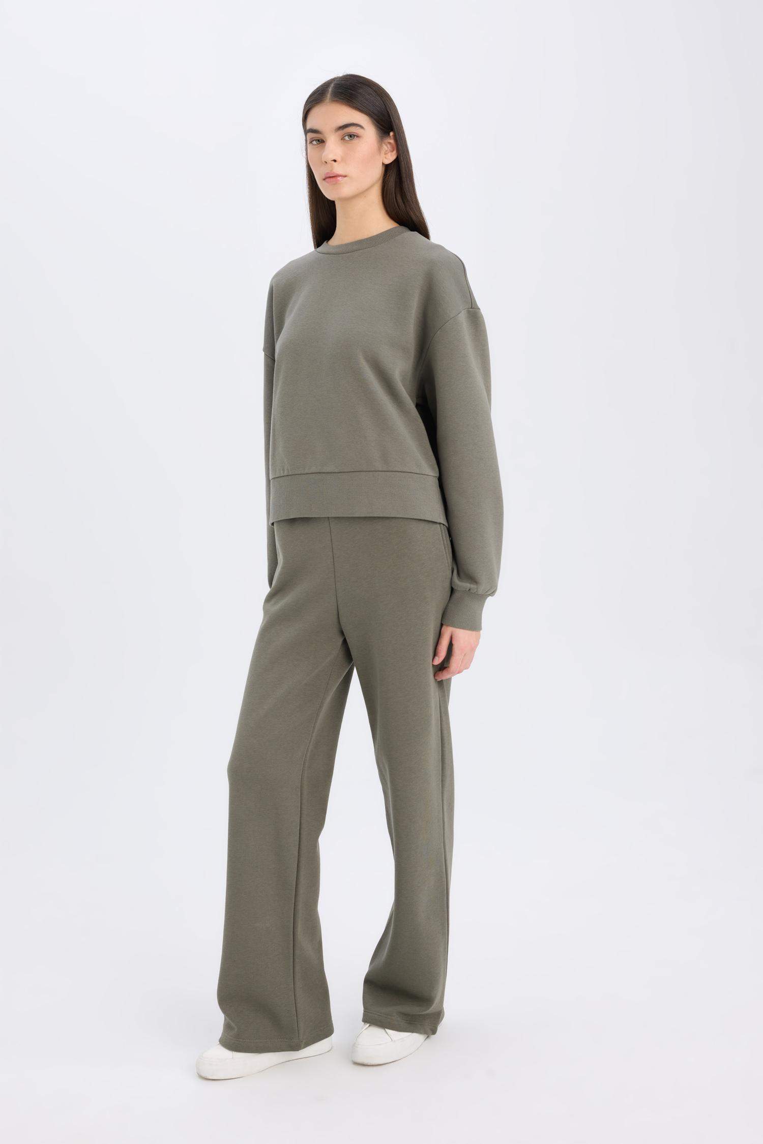 Straight Fit Kalın Eşofman Altı Beli Lastikli Cepli Yüksek Bel Basic Düz