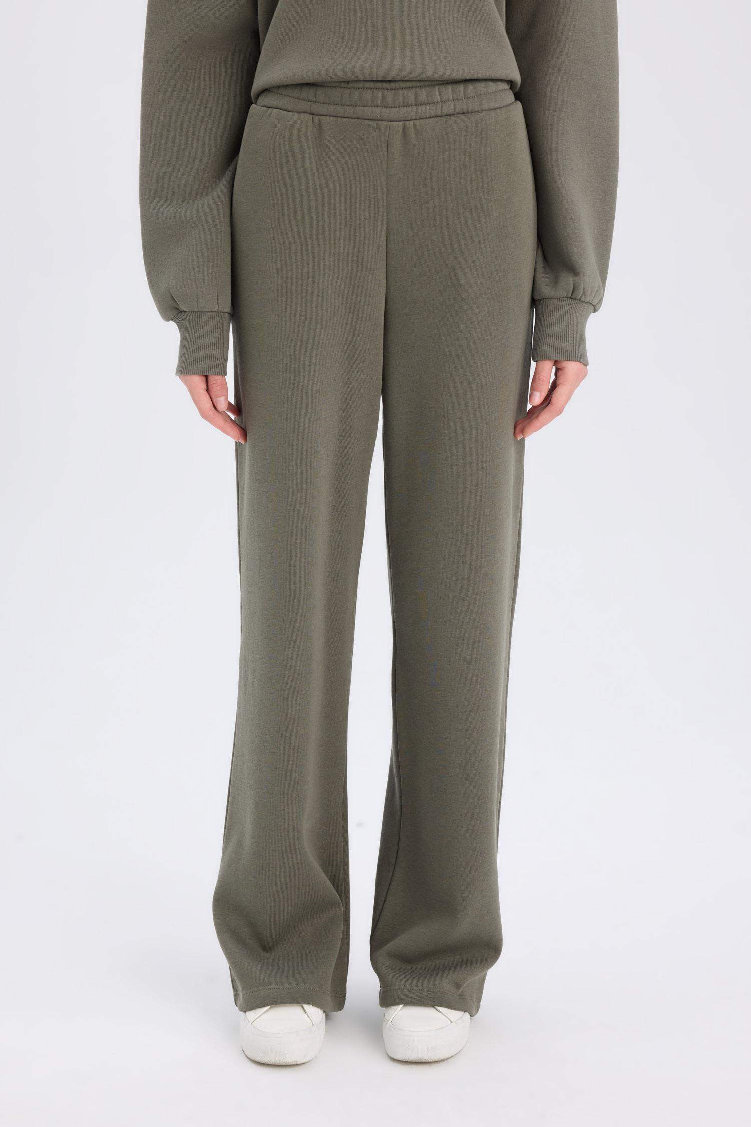 Straight Fit Kalın Eşofman Altı Beli Lastikli Cepli Yüksek Bel Basic Düz