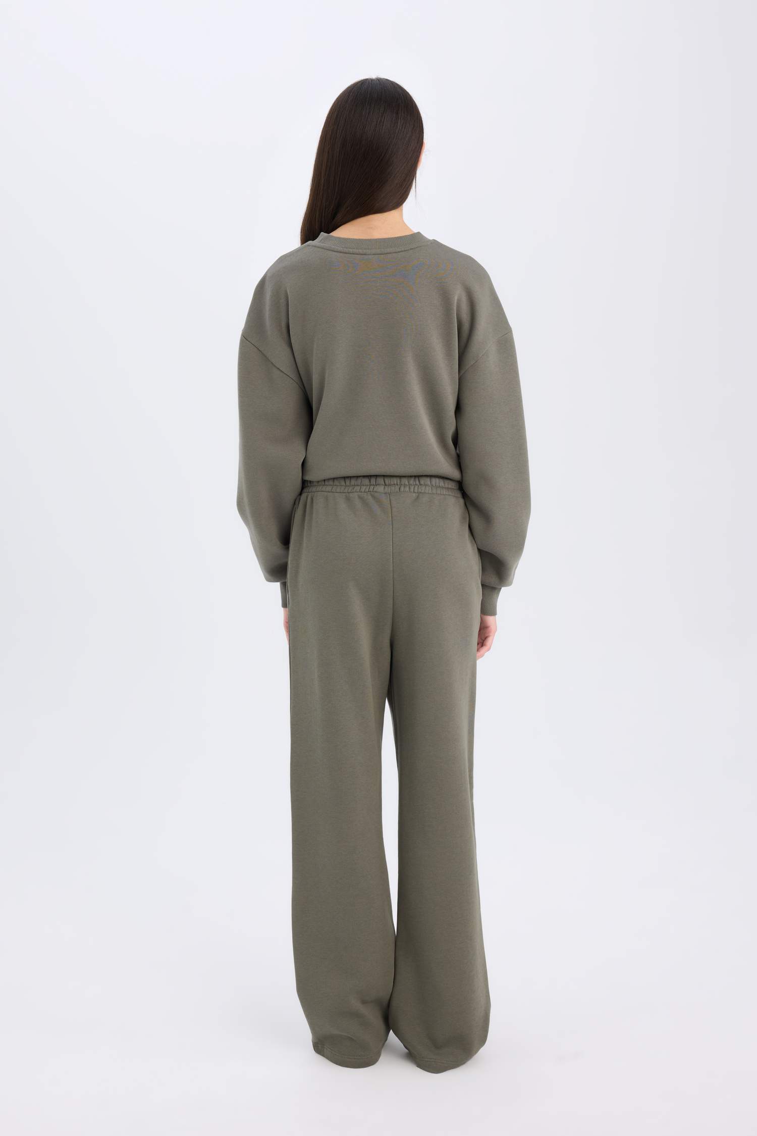 Straight Fit Kalın Eşofman Altı Beli Lastikli Cepli Yüksek Bel Basic Düz