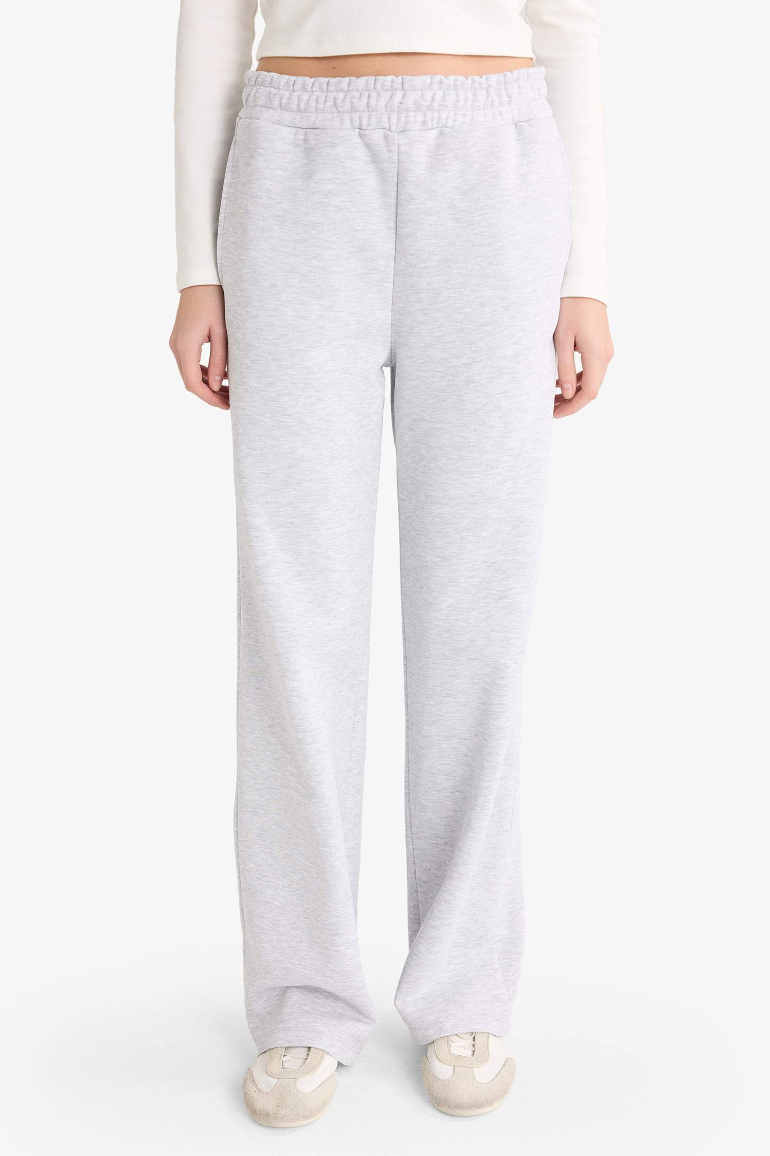 بنطرون بجامة رياضي تقيل سادة قصة مستقيمة وخصر عالي