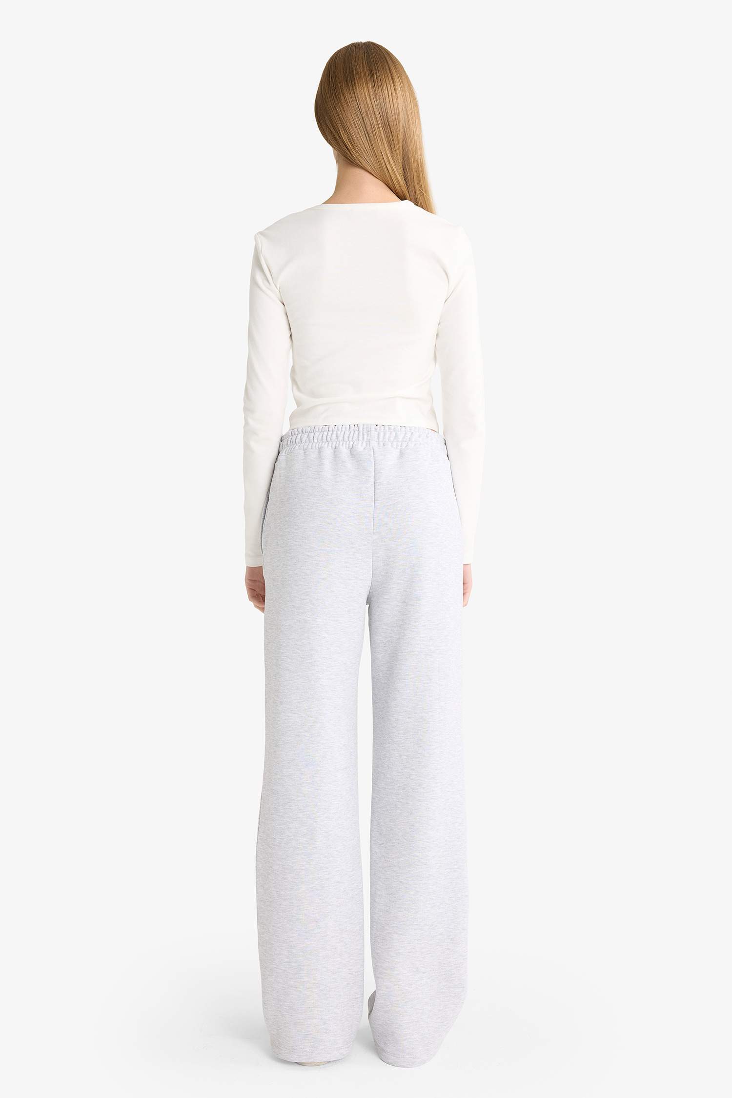 بنطرون بجامة رياضي تقيل سادة قصة مستقيمة وخصر عالي