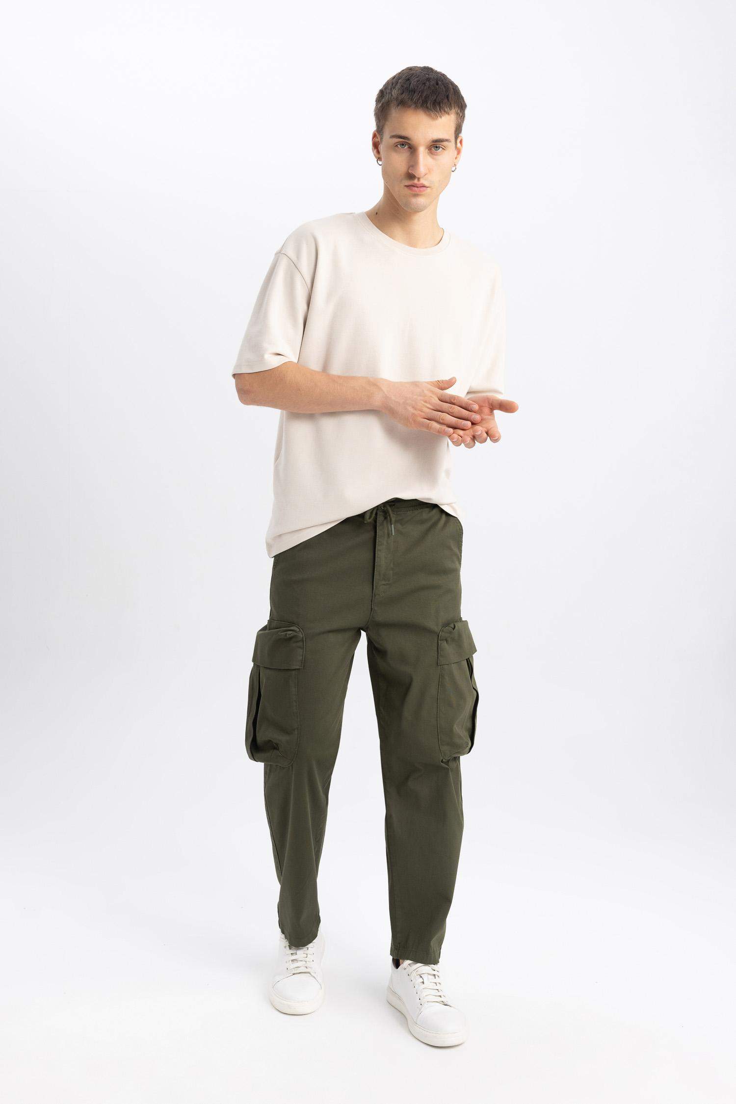 Gabardin Pantolon Rustik Loose Fit Kargo Cepli 