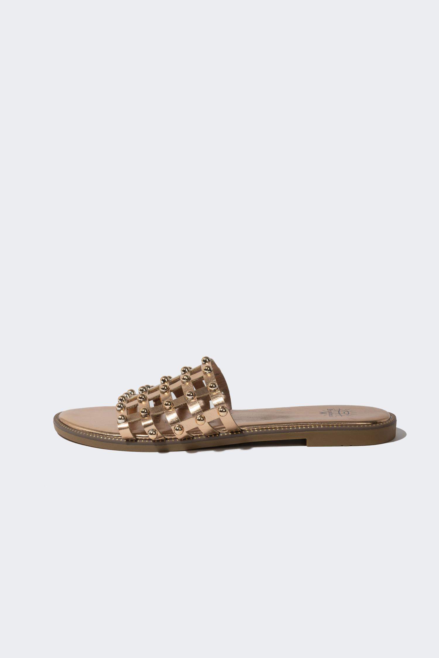 Woman Flat Sole Faux Leather Slippers