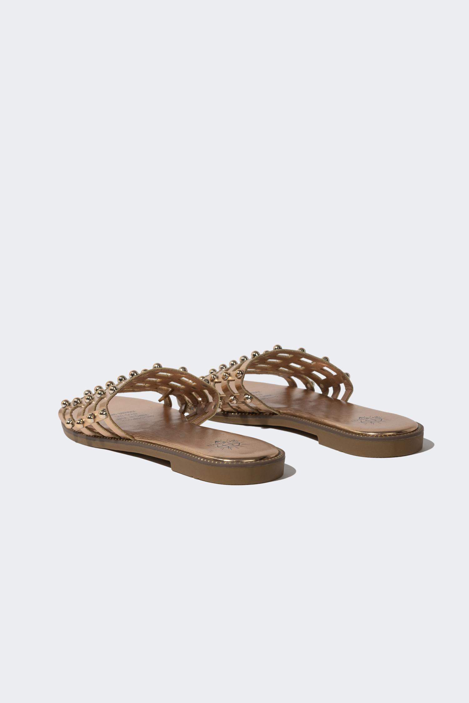 Woman Flat Sole Faux Leather Slippers