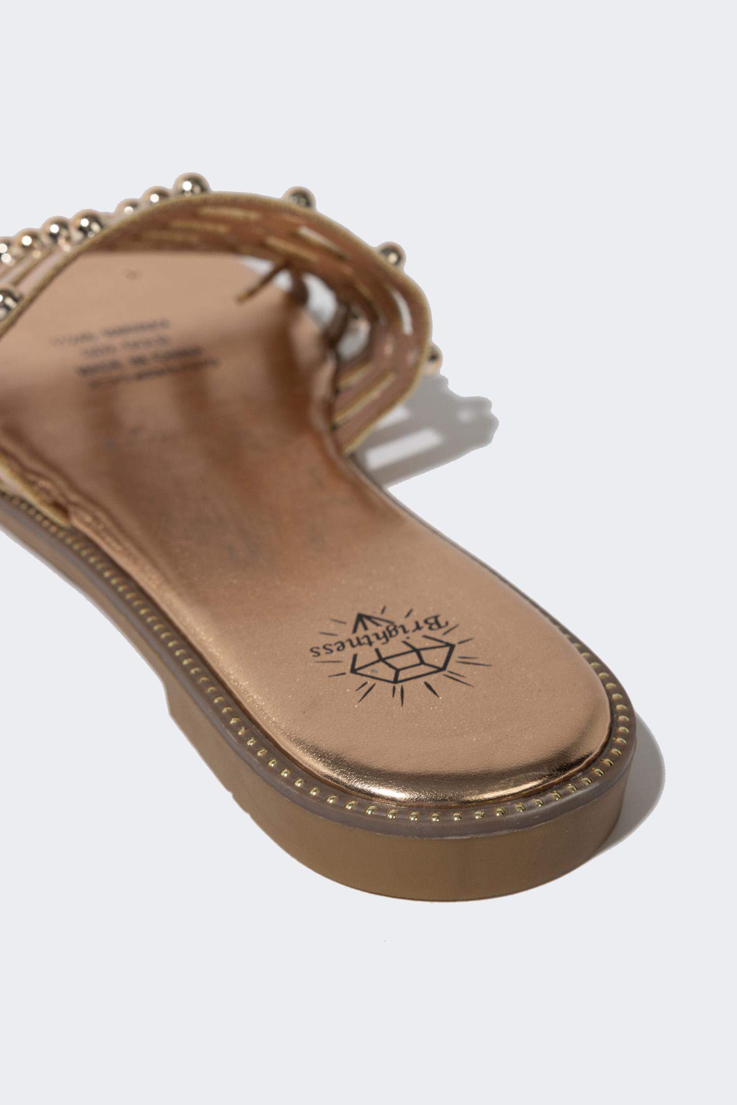 Woman Flat Sole Faux Leather Slippers