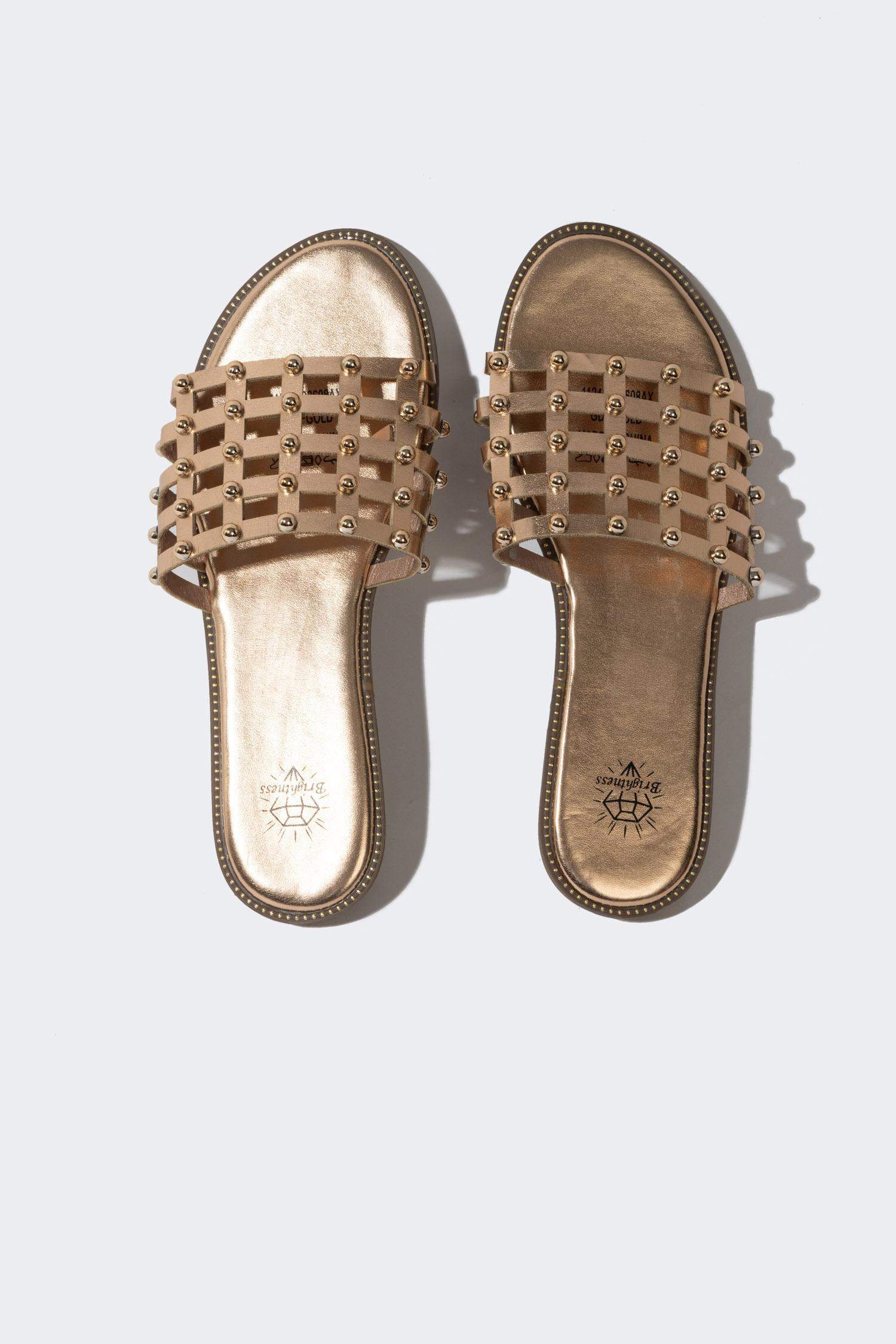 Woman Flat Sole Faux Leather Slippers