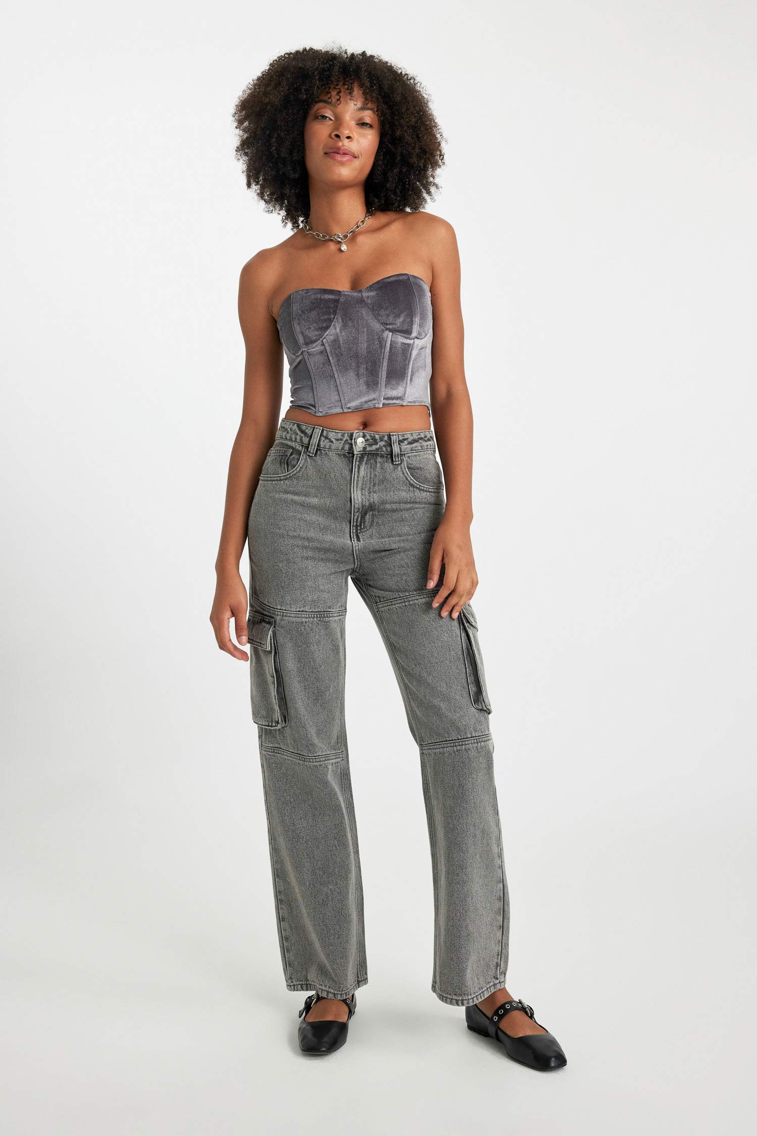 Kalp Yaka Crop Korse Görünümlü Straplez Bluz