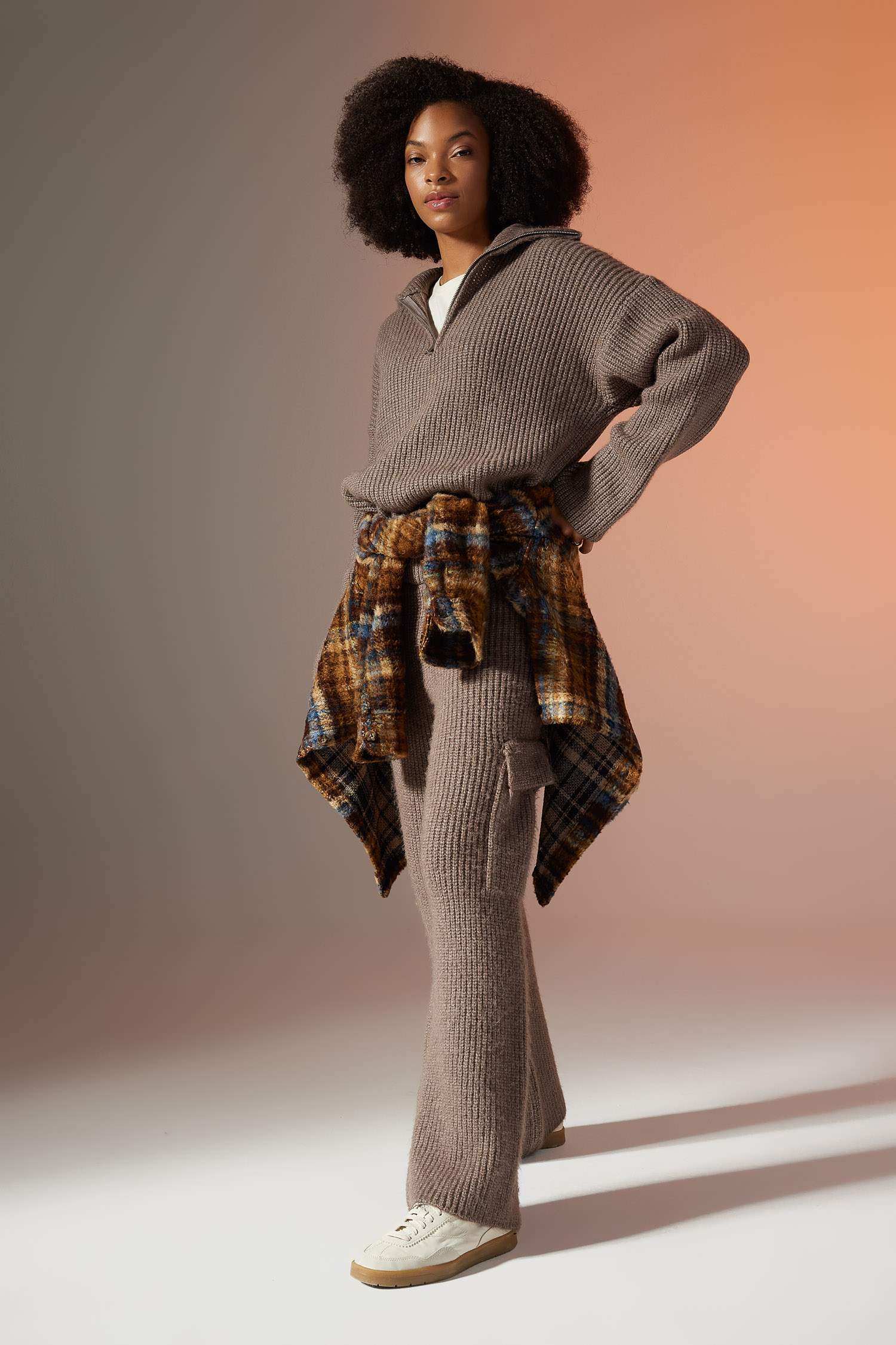 Wide Leg Cargo Pocket Knitwear Trousers