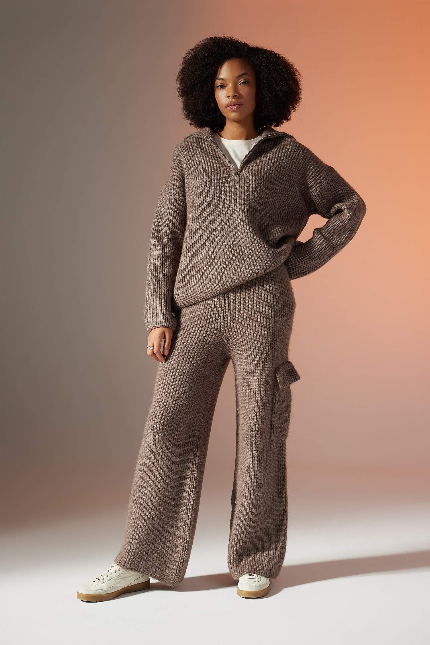 Wide Leg Cargo Pocket Knitwear Trousers