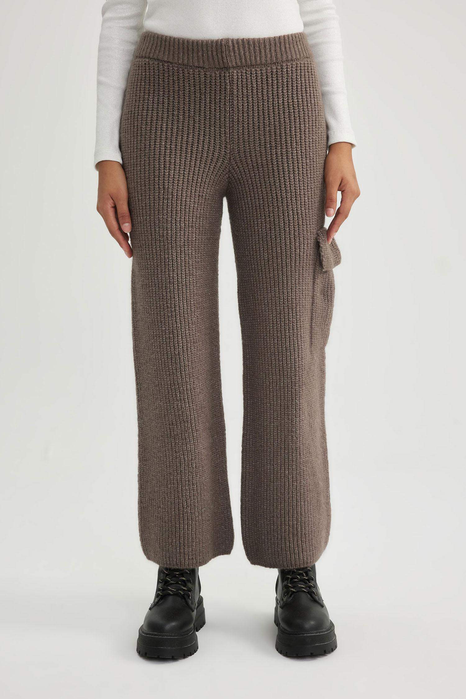 Wide Leg Cargo Pocket Knitwear Trousers