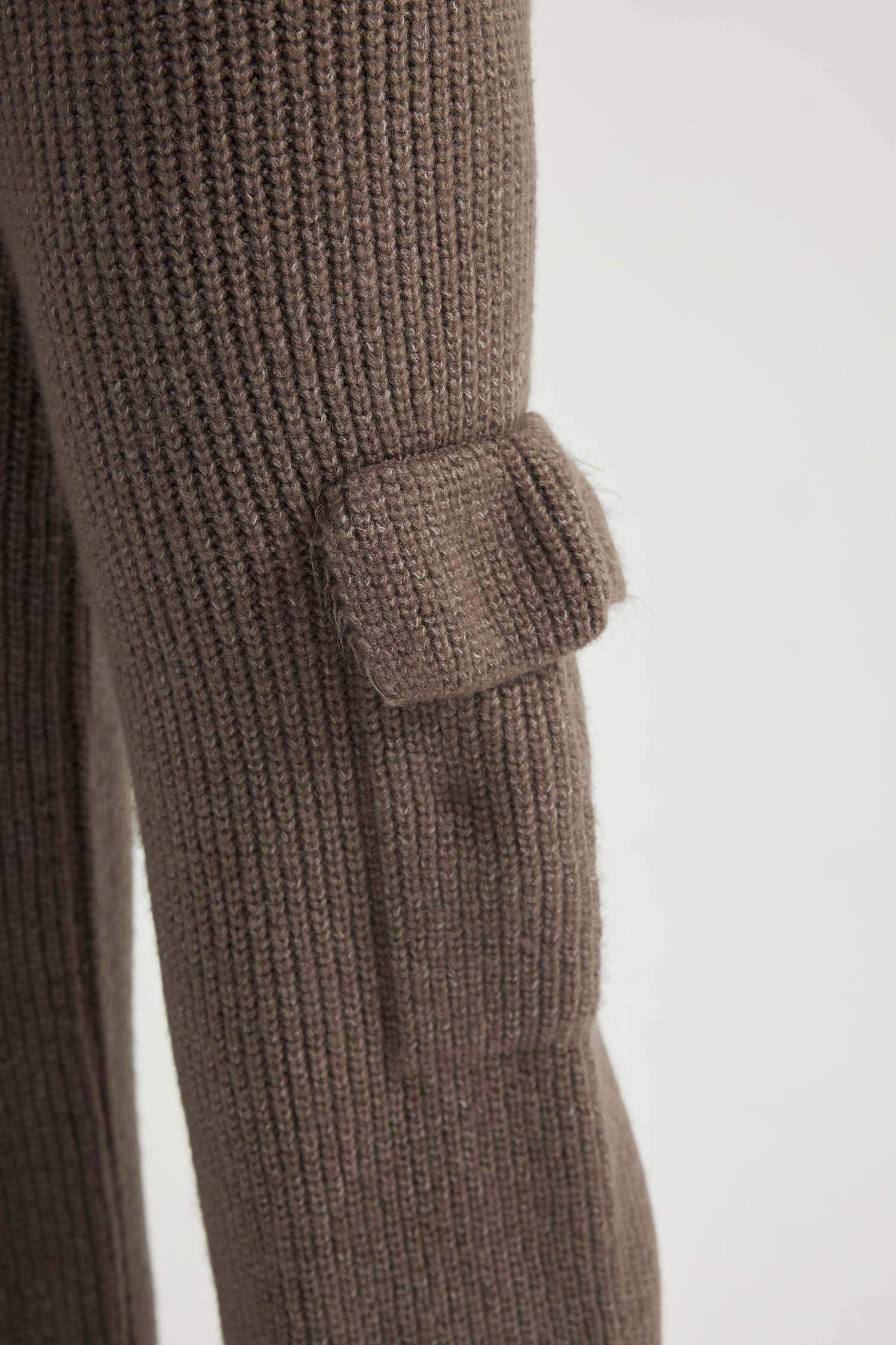 Wide Leg Cargo Pocket Knitwear Trousers