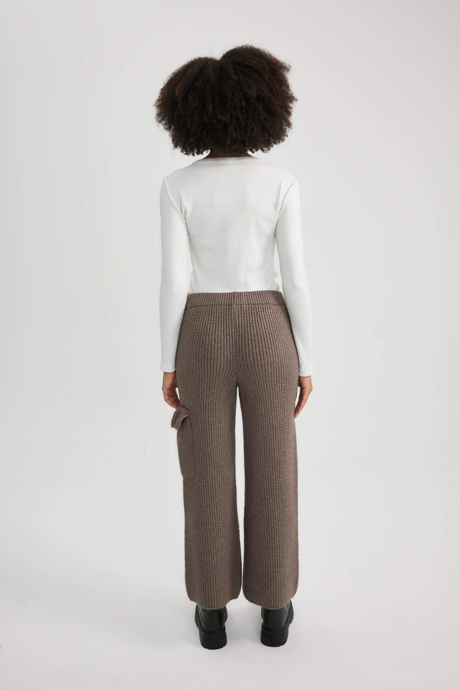 Wide Leg Cargo Pocket Knitwear Trousers