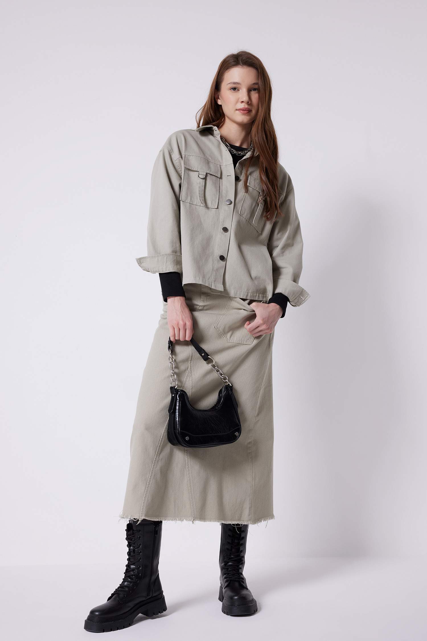 Relax Fit Gabardine Long Sleeve Shirt Tunic