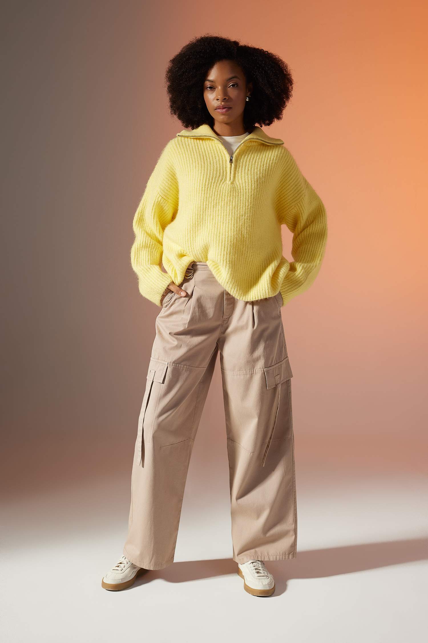 Wide Leg Kargo Cepli Yüksek Bel Standart Boy Gabardin Pantolon