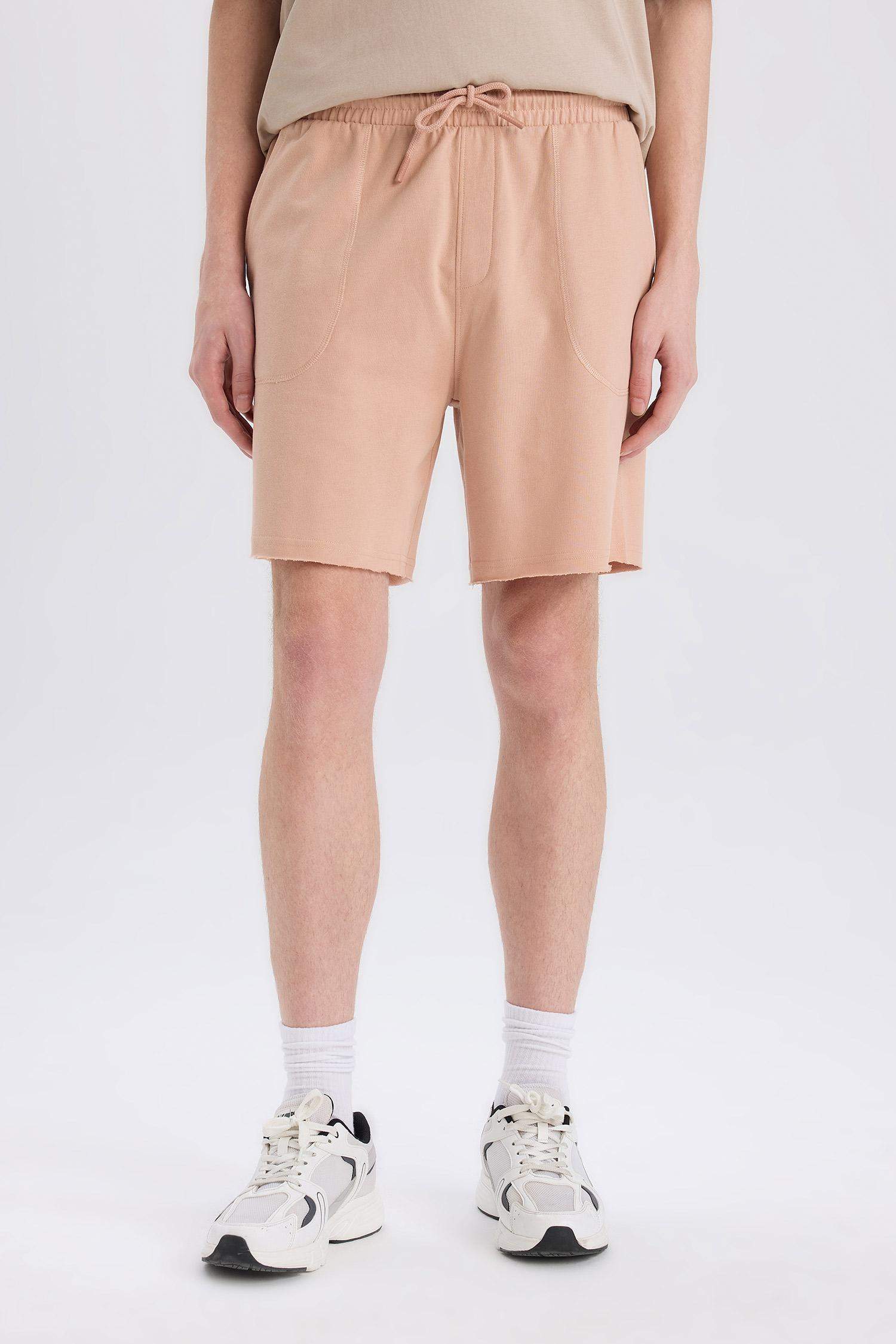 %100 Pamuk Slim Fit Dar Kesim Dar Paça Cepli Basic Düz Şort