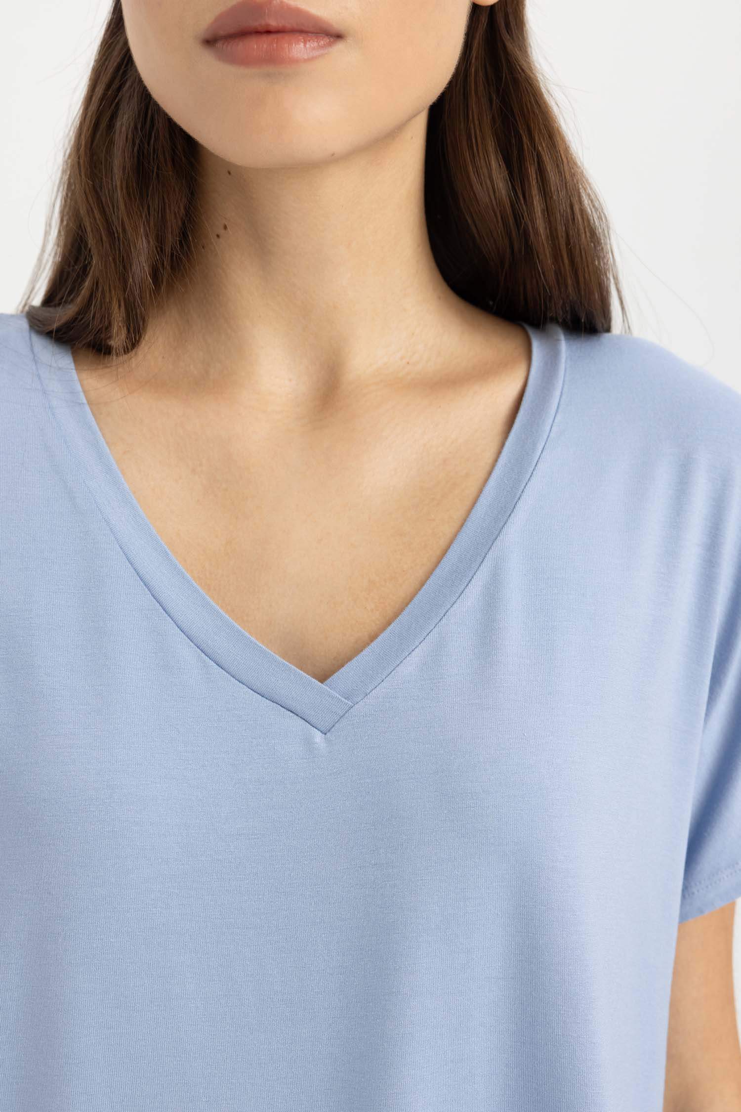 Pijama Takımı V Yaka Kısa Kollu Üst Beli Lastikli Şort Altı-Fall in Love