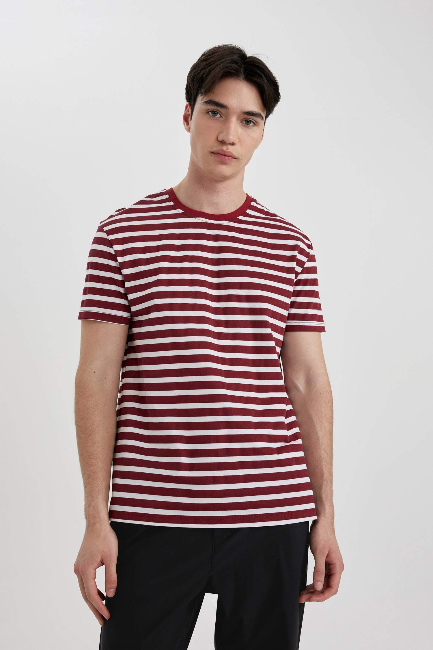 بلوزة مخطط قصة عادية بياقة مستديرة