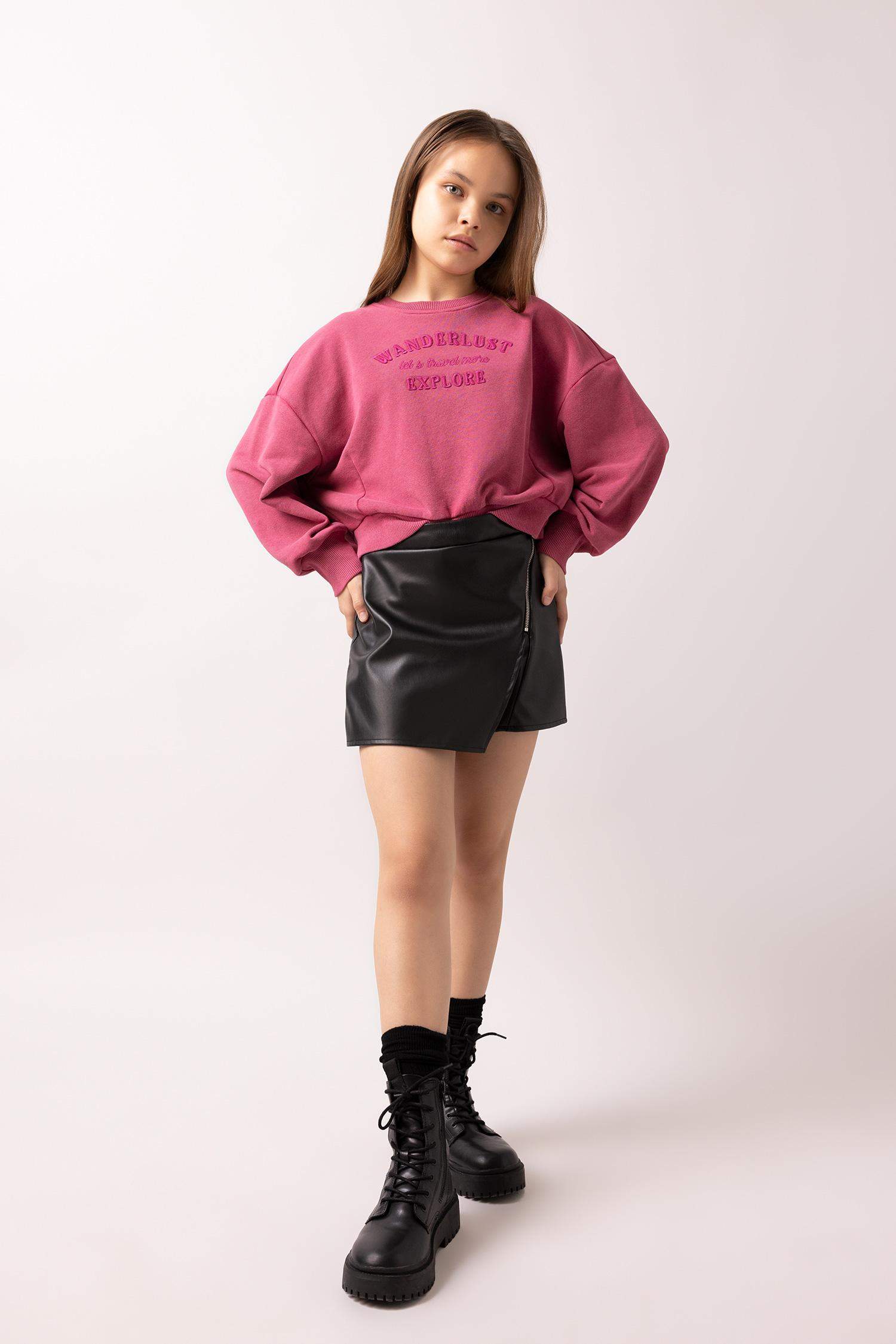 Girl Faux Leather Regular Fit Knitted Skirt
