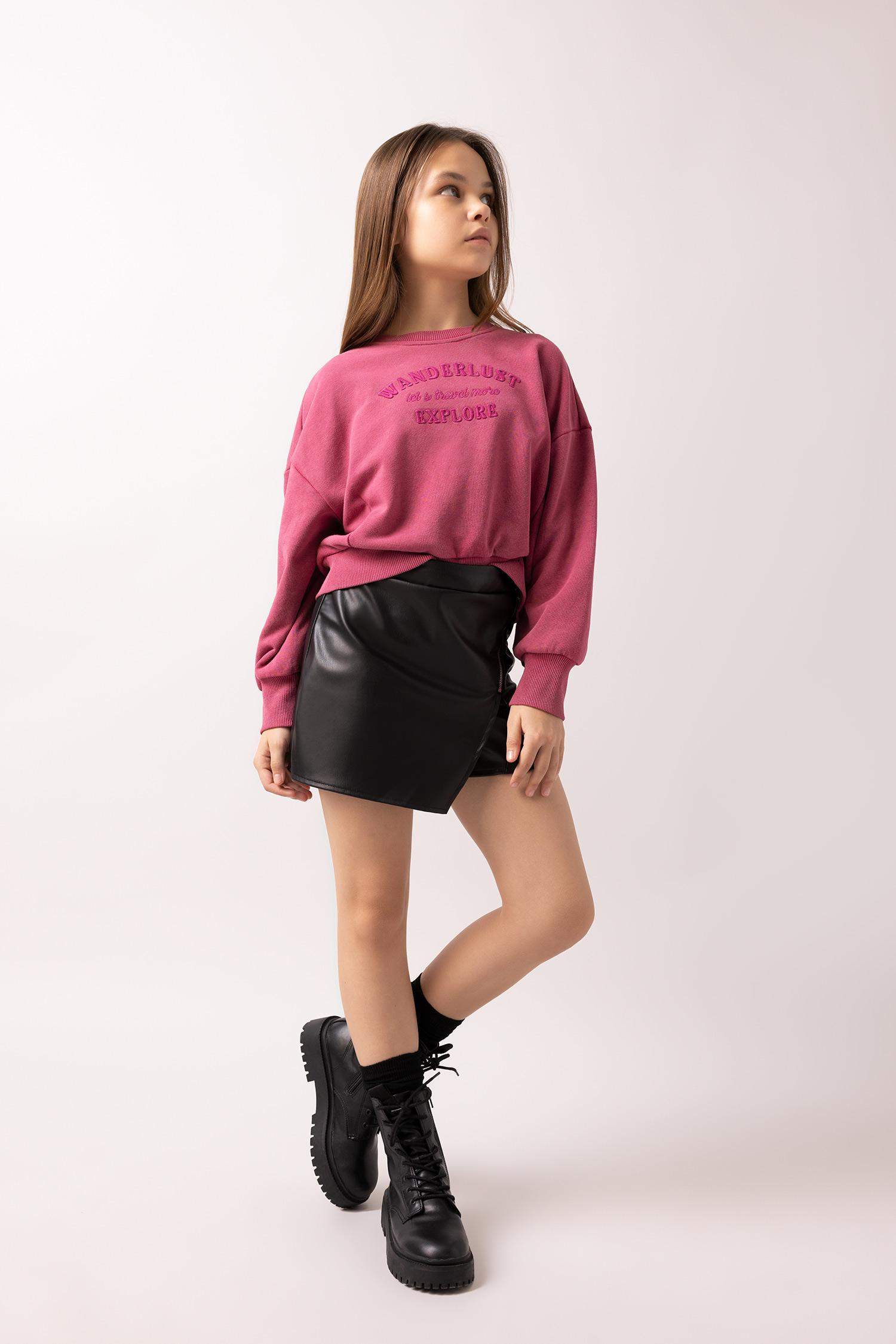Girl Faux Leather Regular Fit Knitted Skirt
