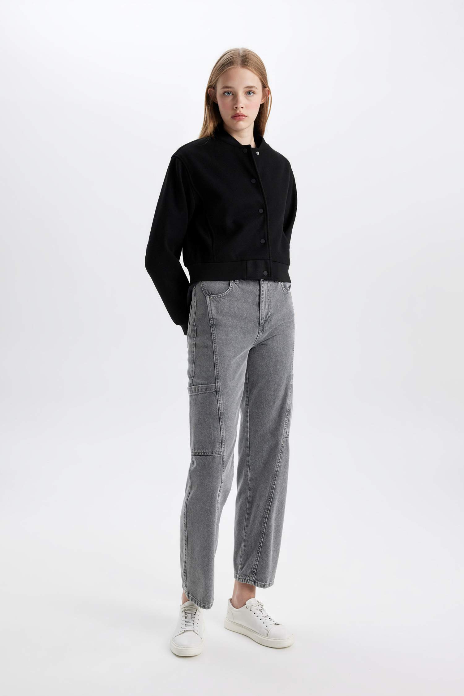 Kolej Yaka Basic Düz Çıtçıtlı Bomber Kısa Kaşe Ceket