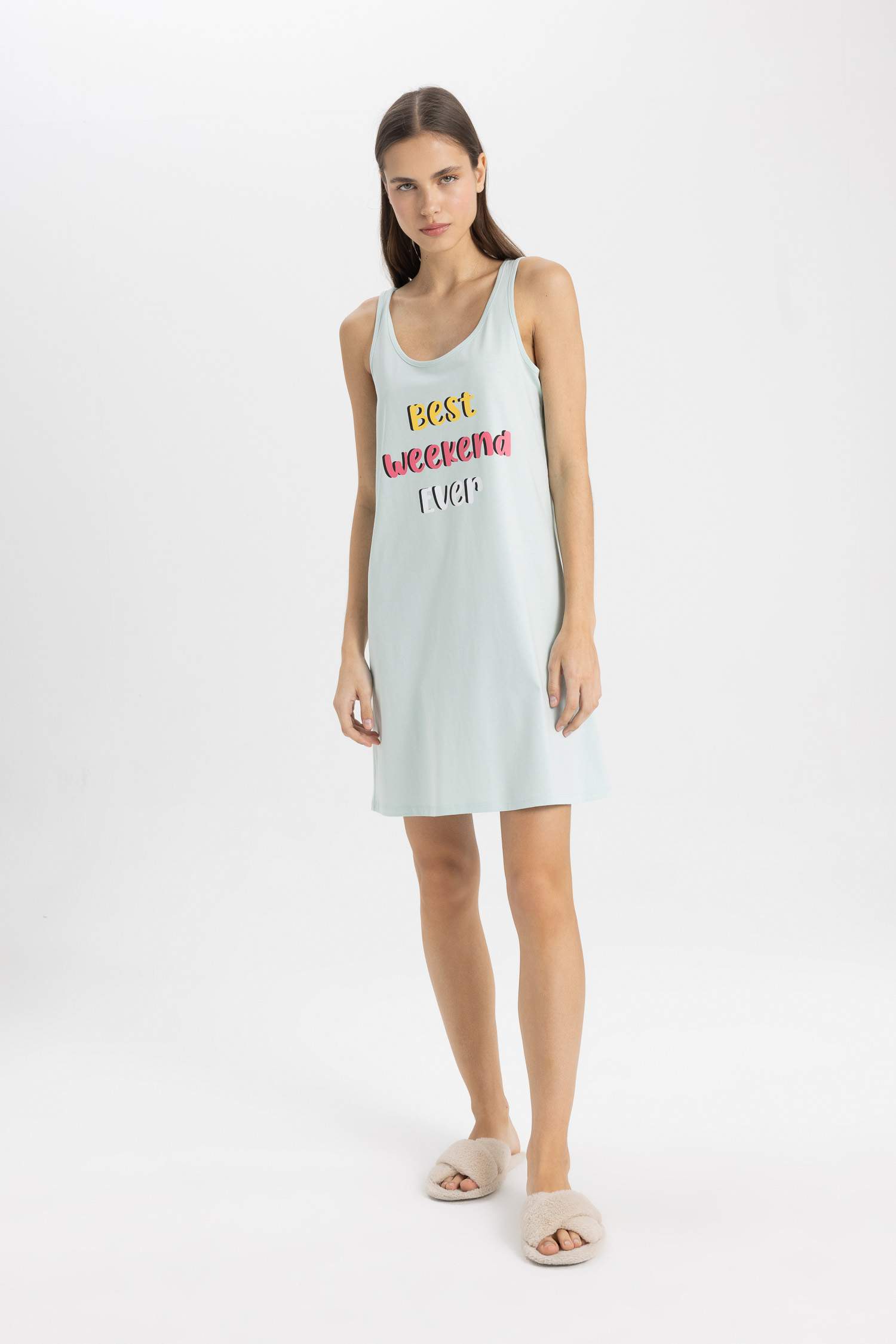 فستان نوم قصة عادية بياقة مستديرة من Fall In Love