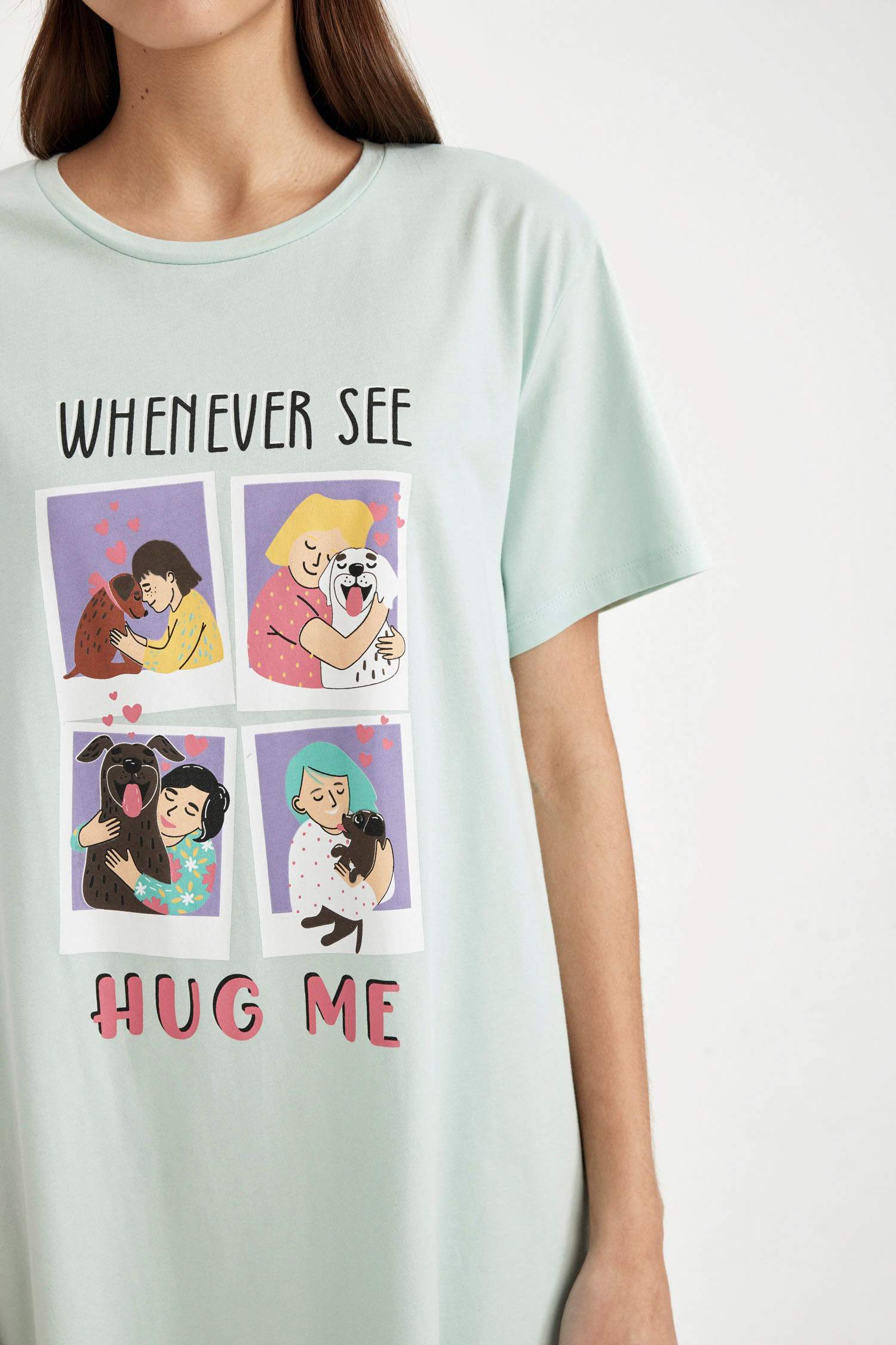 Regular Fit Baskılı Bisiklet Yaka Kısa Kollu Gecelik-Fall in Love