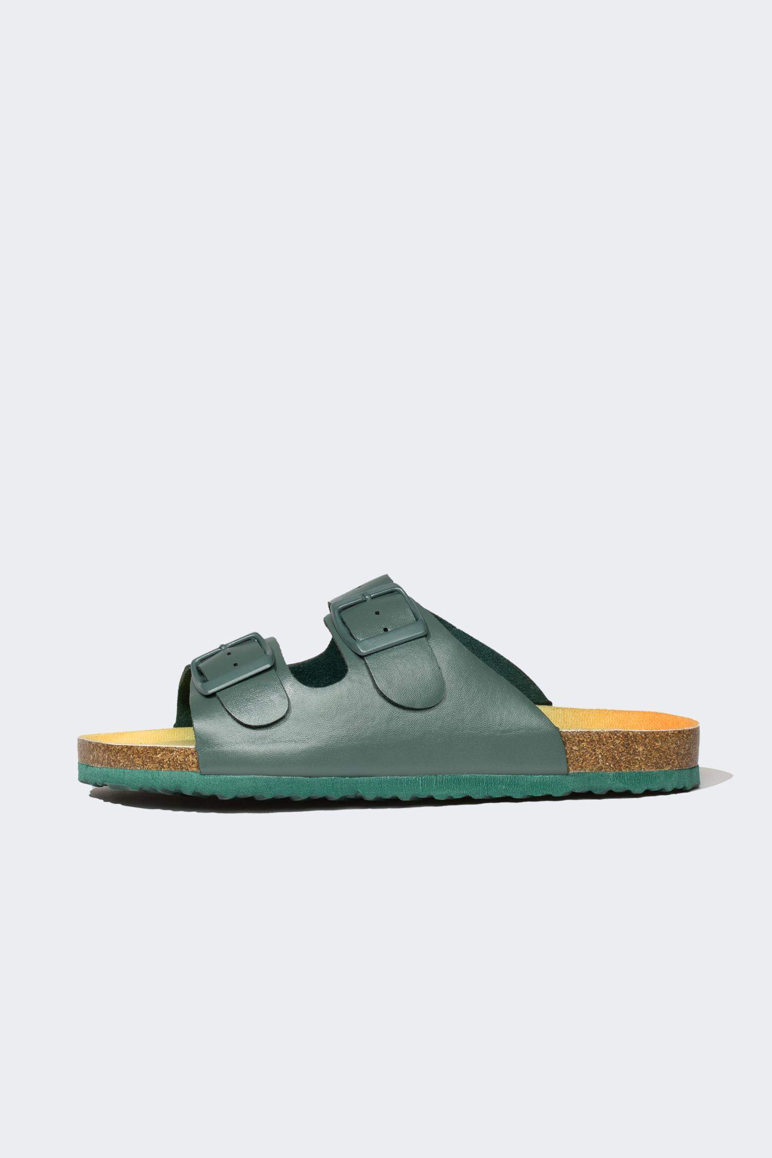 Boy Flat Sole Double Banded Faux Leather Slippers